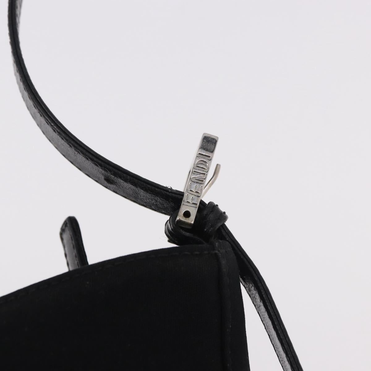 FENDI Mamma Baguette Shoulder Bag Satin Black Silver Auth 187660