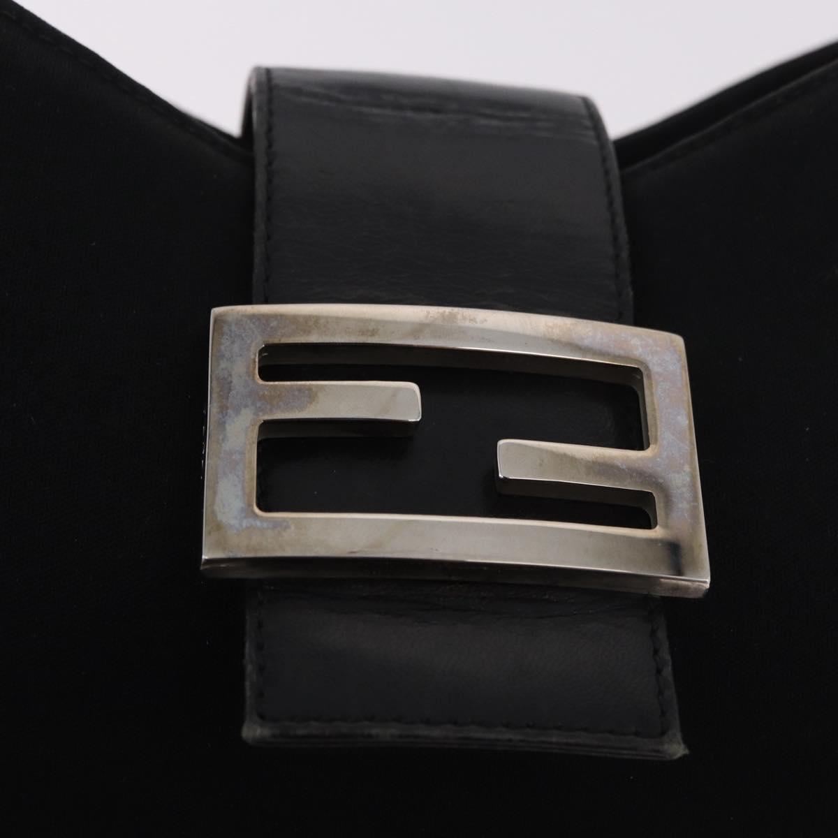 FENDI Mamma Baguette Shoulder Bag Satin Black Silver Auth 187660