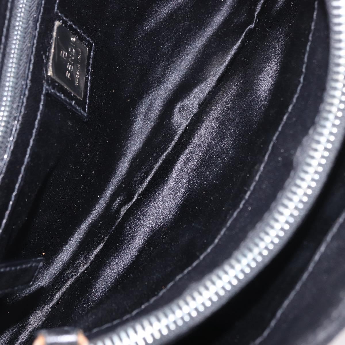 FENDI Mamma Baguette Shoulder Bag Satin Black Silver Auth 187660