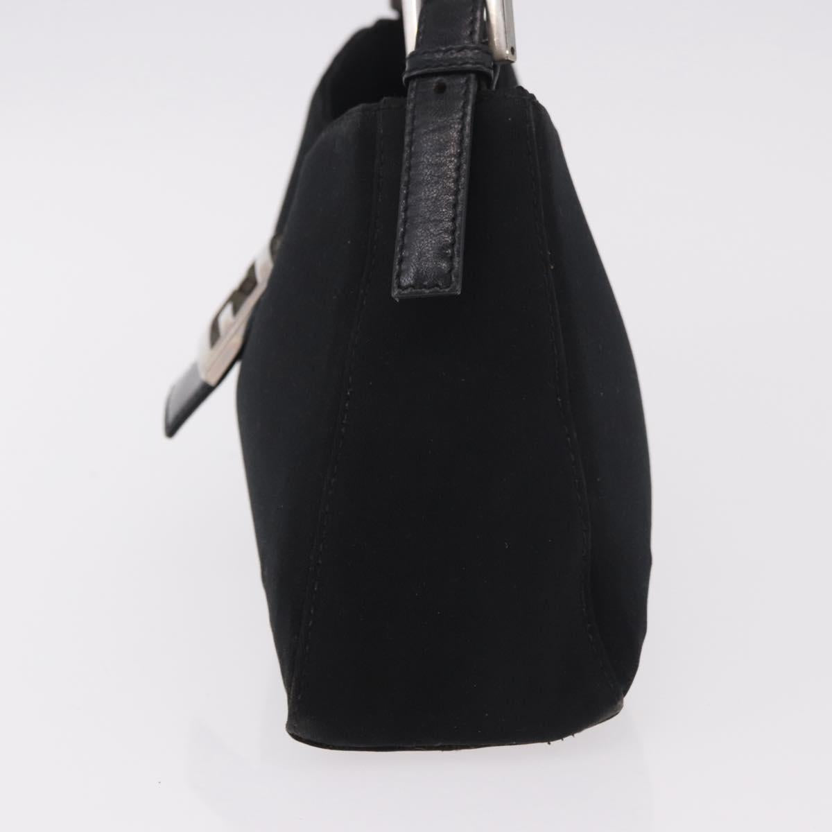 FENDI Mamma Baguette Shoulder Bag Satin Black Silver Auth 187660