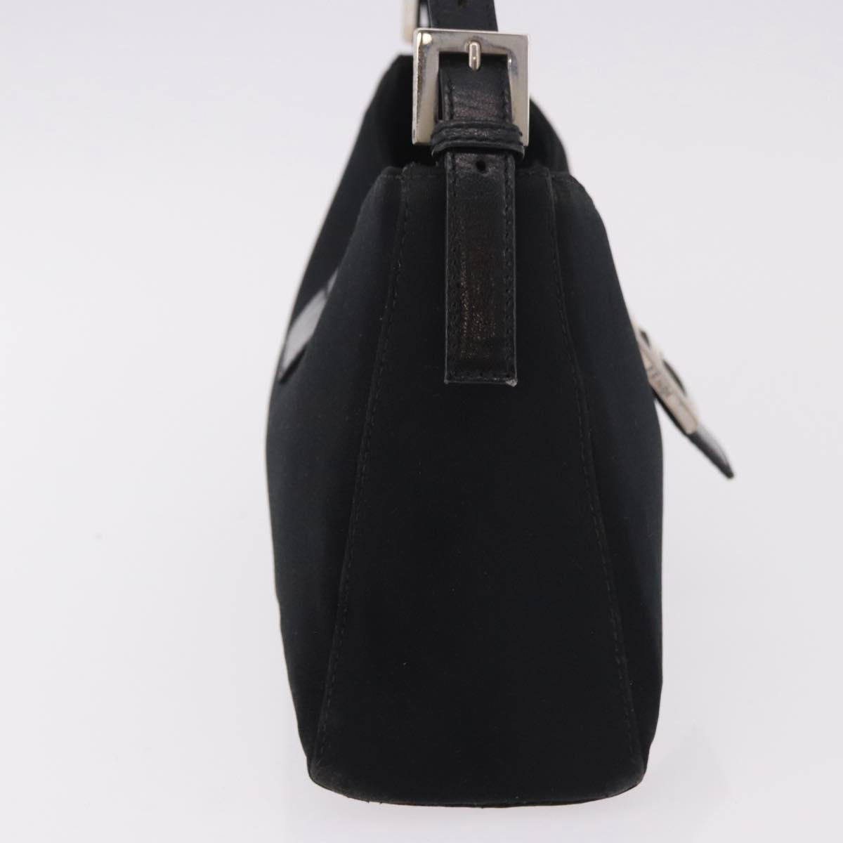 FENDI Mamma Baguette Shoulder Bag Satin Black Silver Auth 187660