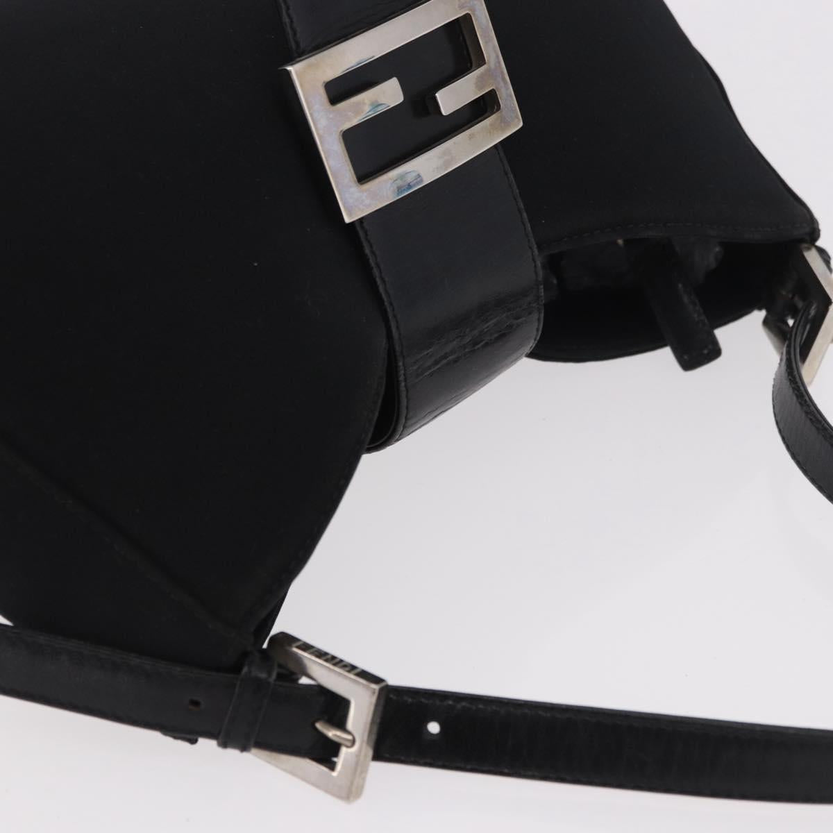 FENDI Mamma Baguette Shoulder Bag Satin Black Silver Auth 187660