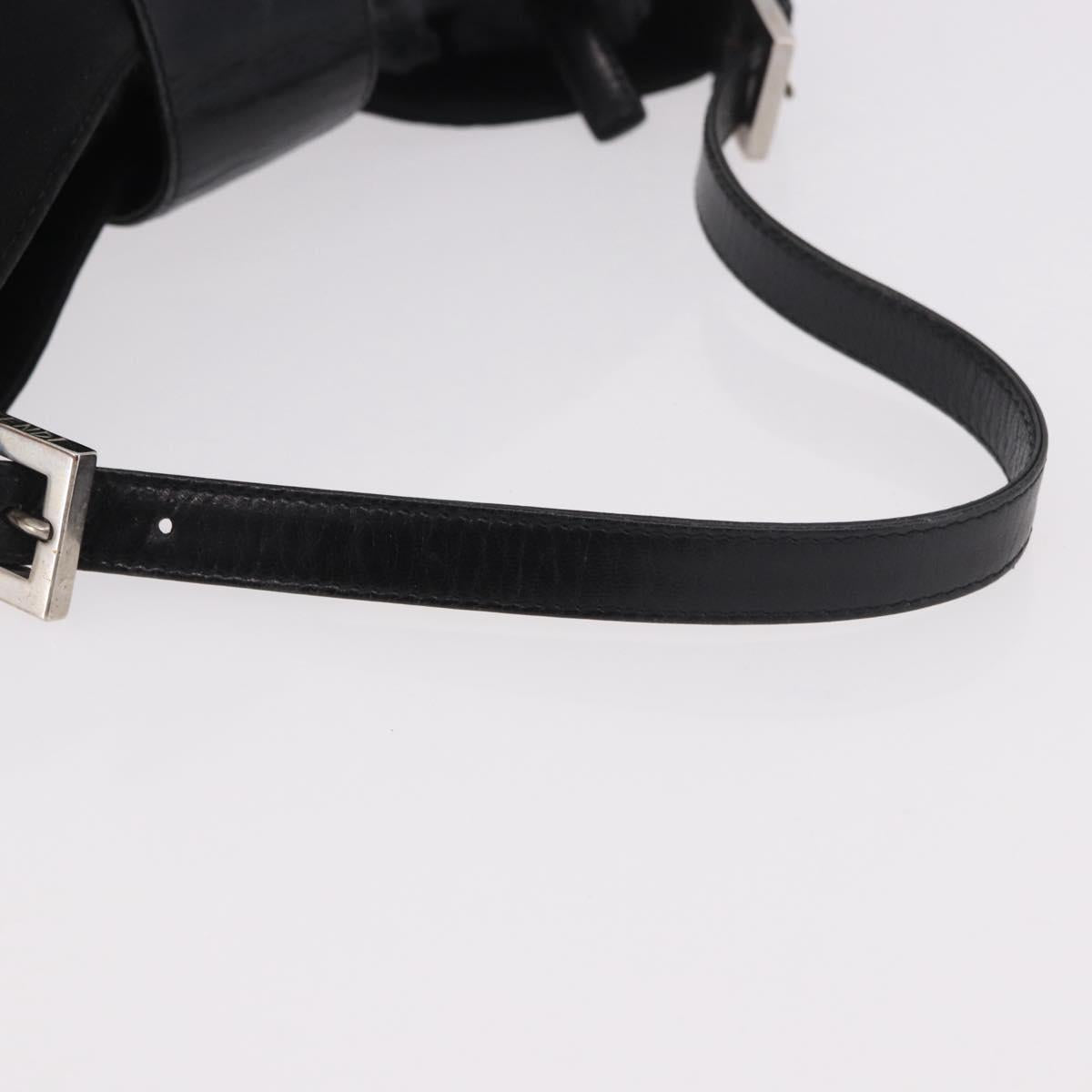 FENDI Mamma Baguette Shoulder Bag Satin Black Silver Auth 187660
