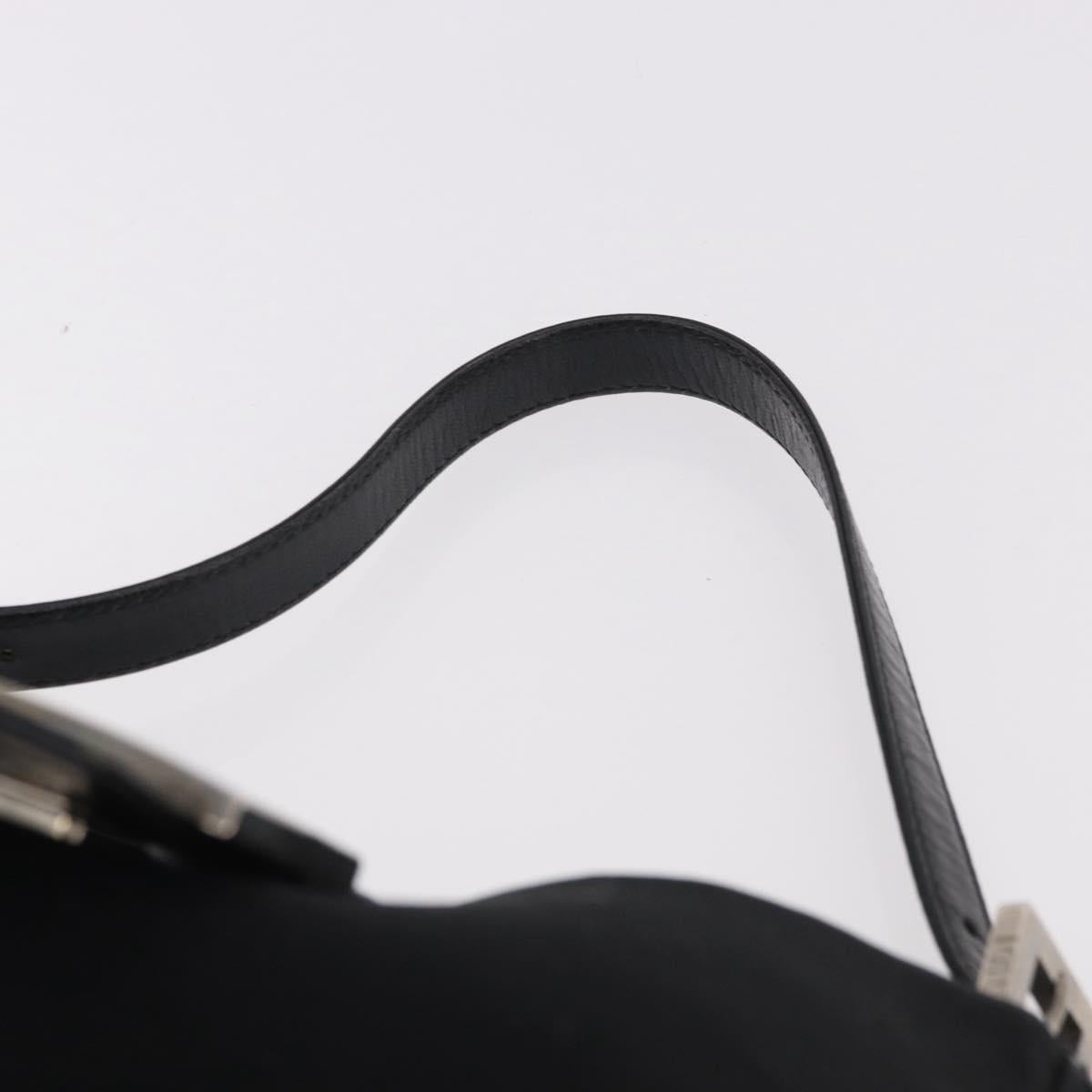 FENDI Mamma Baguette Shoulder Bag Satin Black Silver Auth 187660