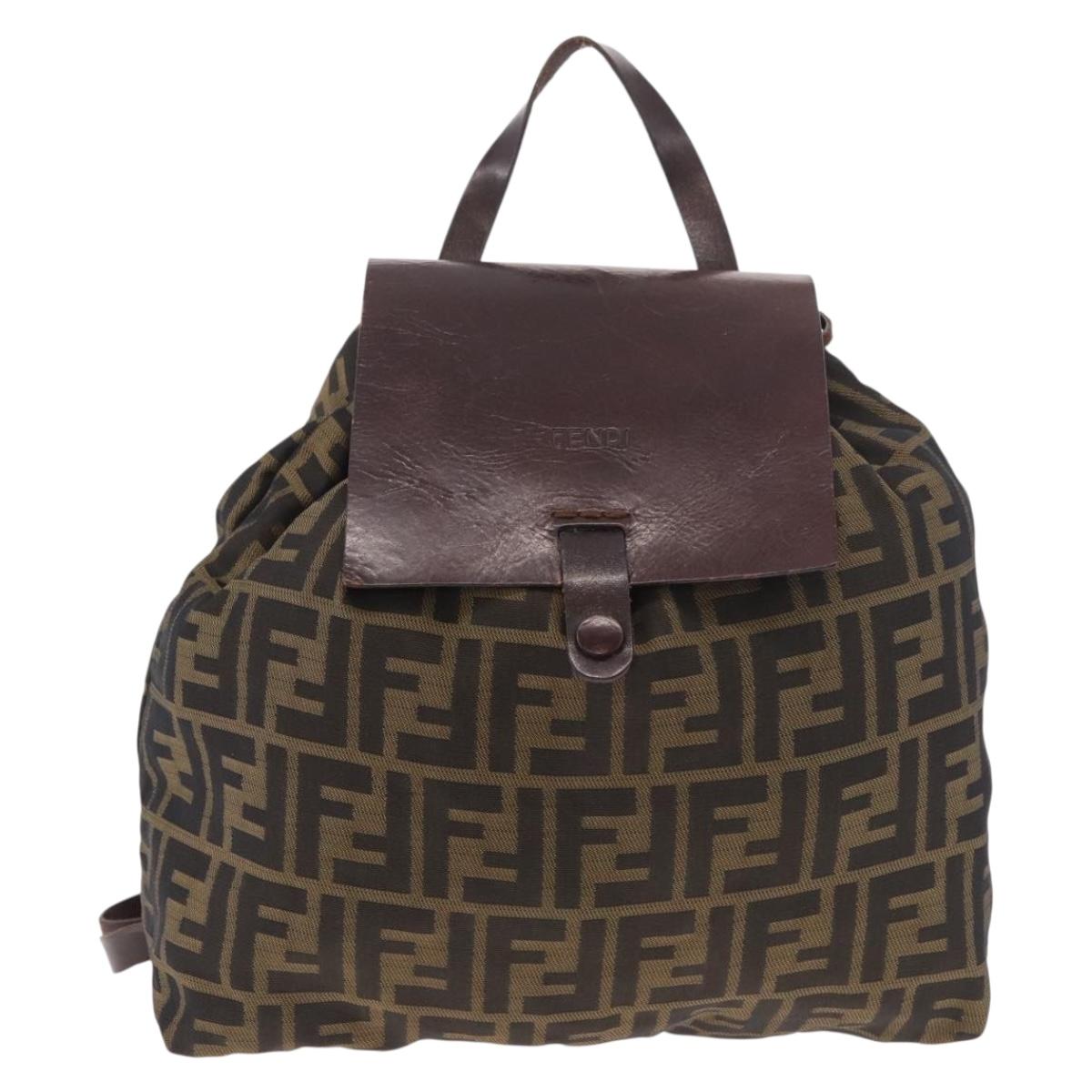 FENDI Zucca Canvas Backpack Nylon Brown Black Auth 187667