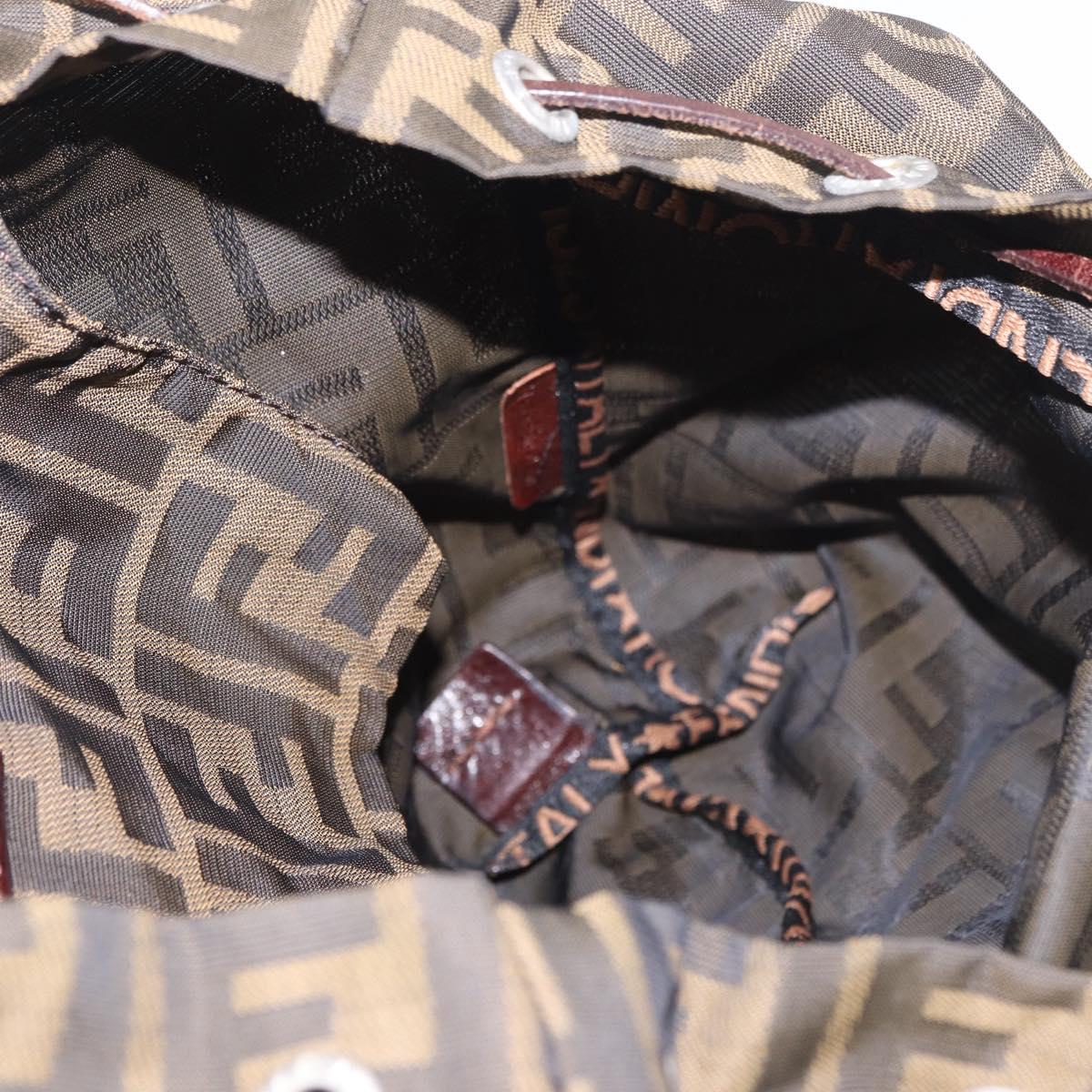 FENDI Zucca Canvas Backpack Nylon Brown Black Auth 187667