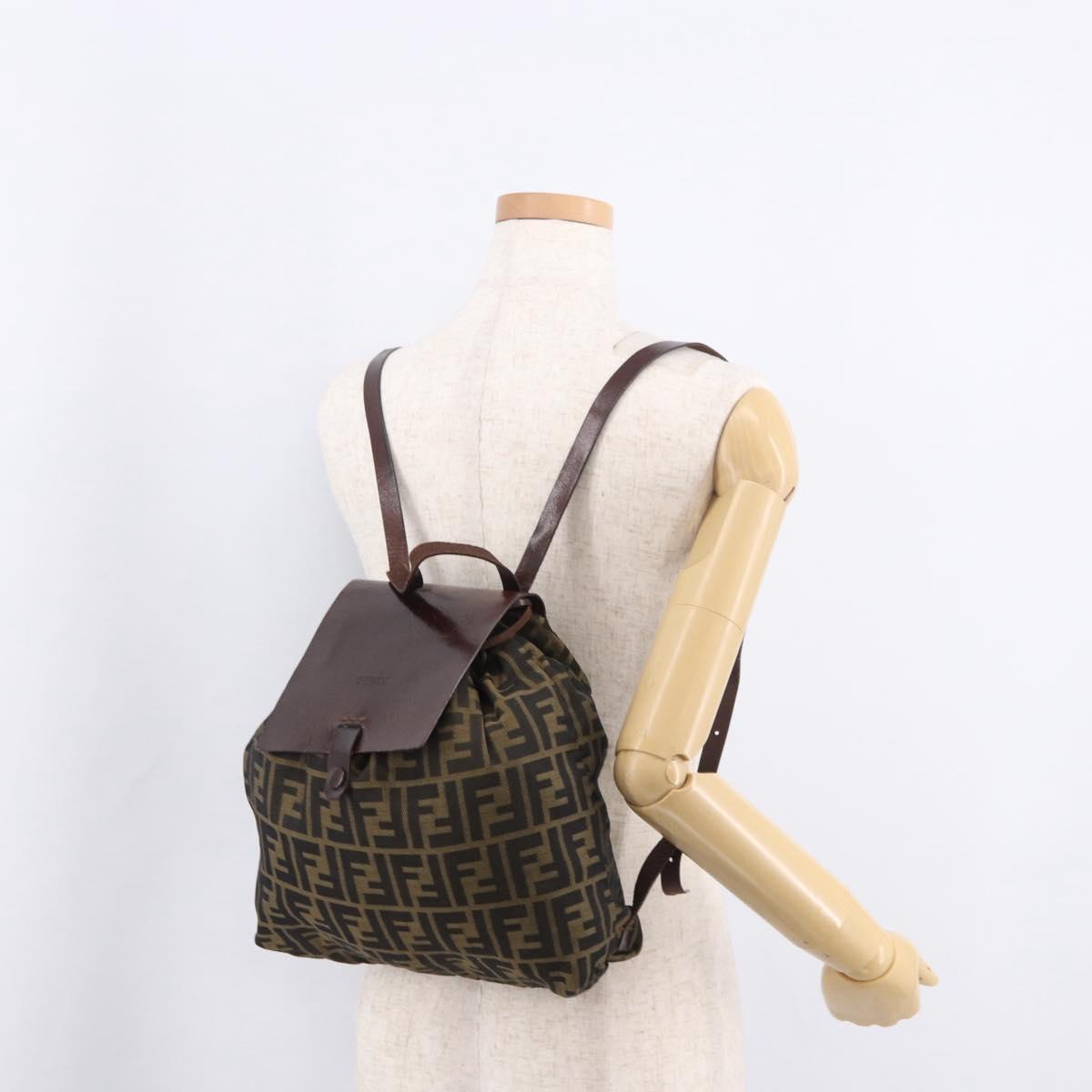 FENDI Zucca Canvas Backpack Nylon Brown Black Auth 187667
