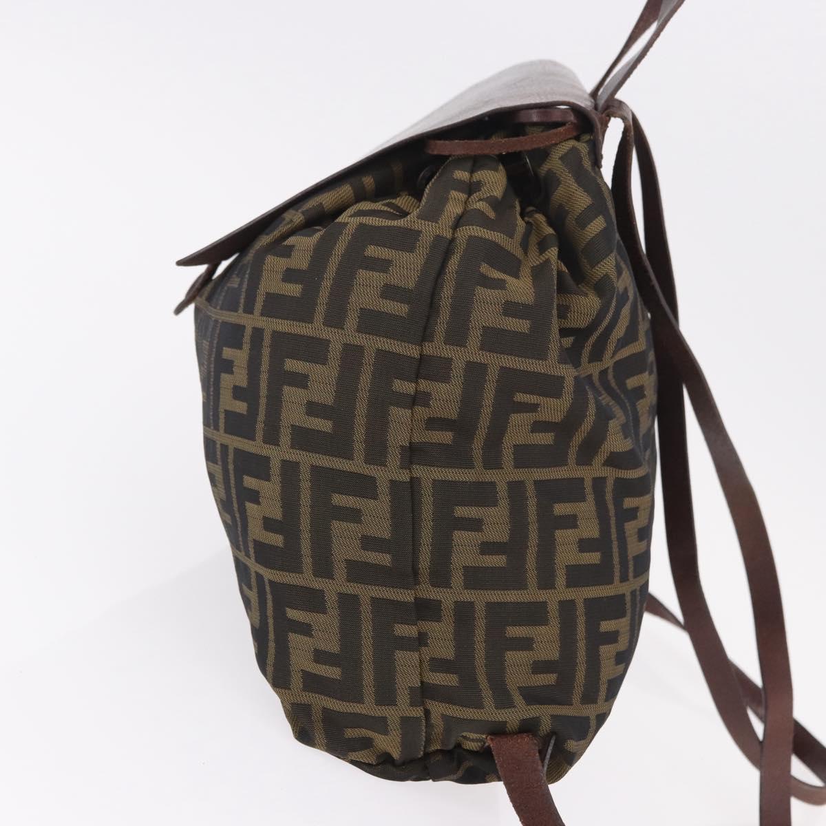 FENDI Zucca Canvas Backpack Nylon Brown Black Auth 187667