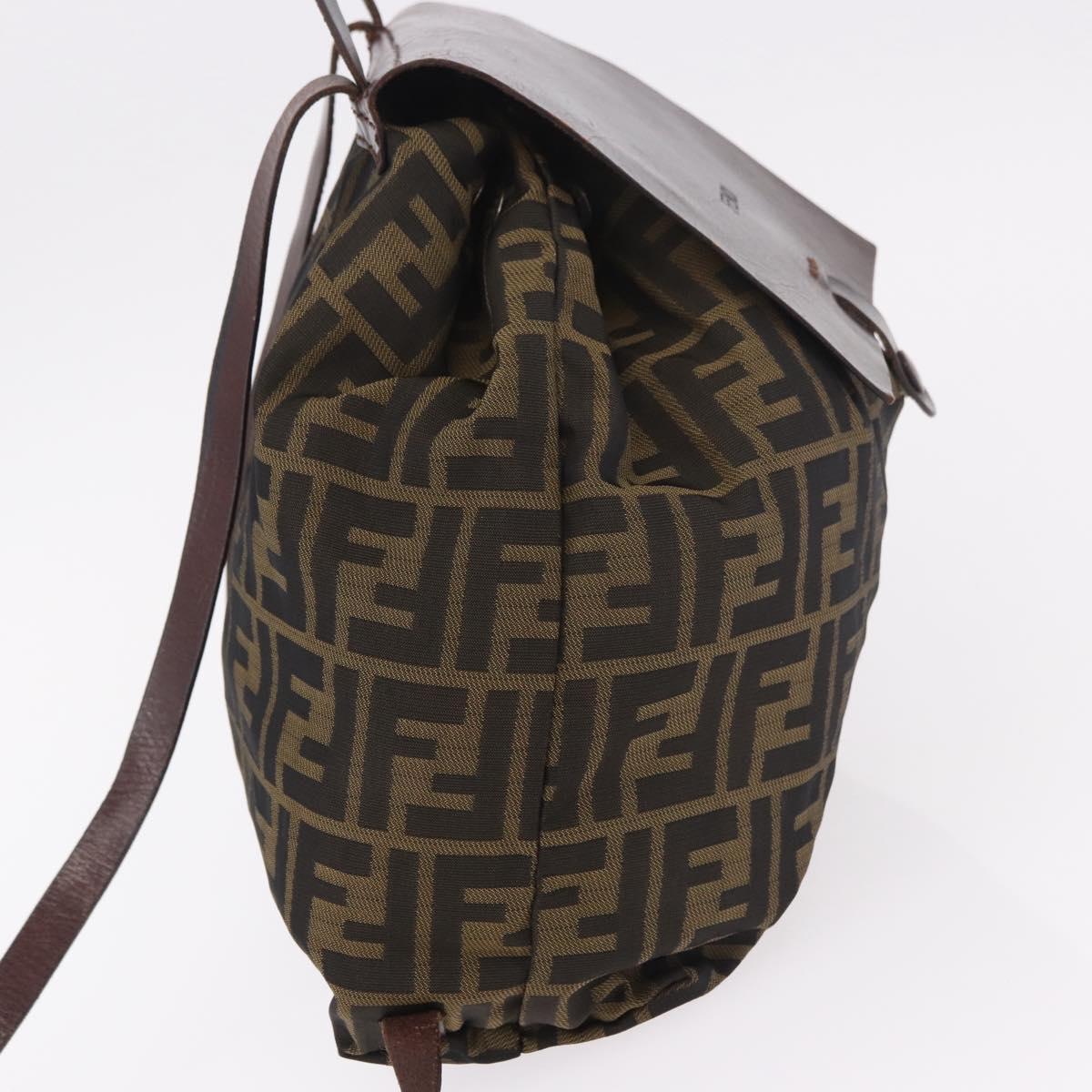 FENDI Zucca Canvas Backpack Nylon Brown Black Auth 187667