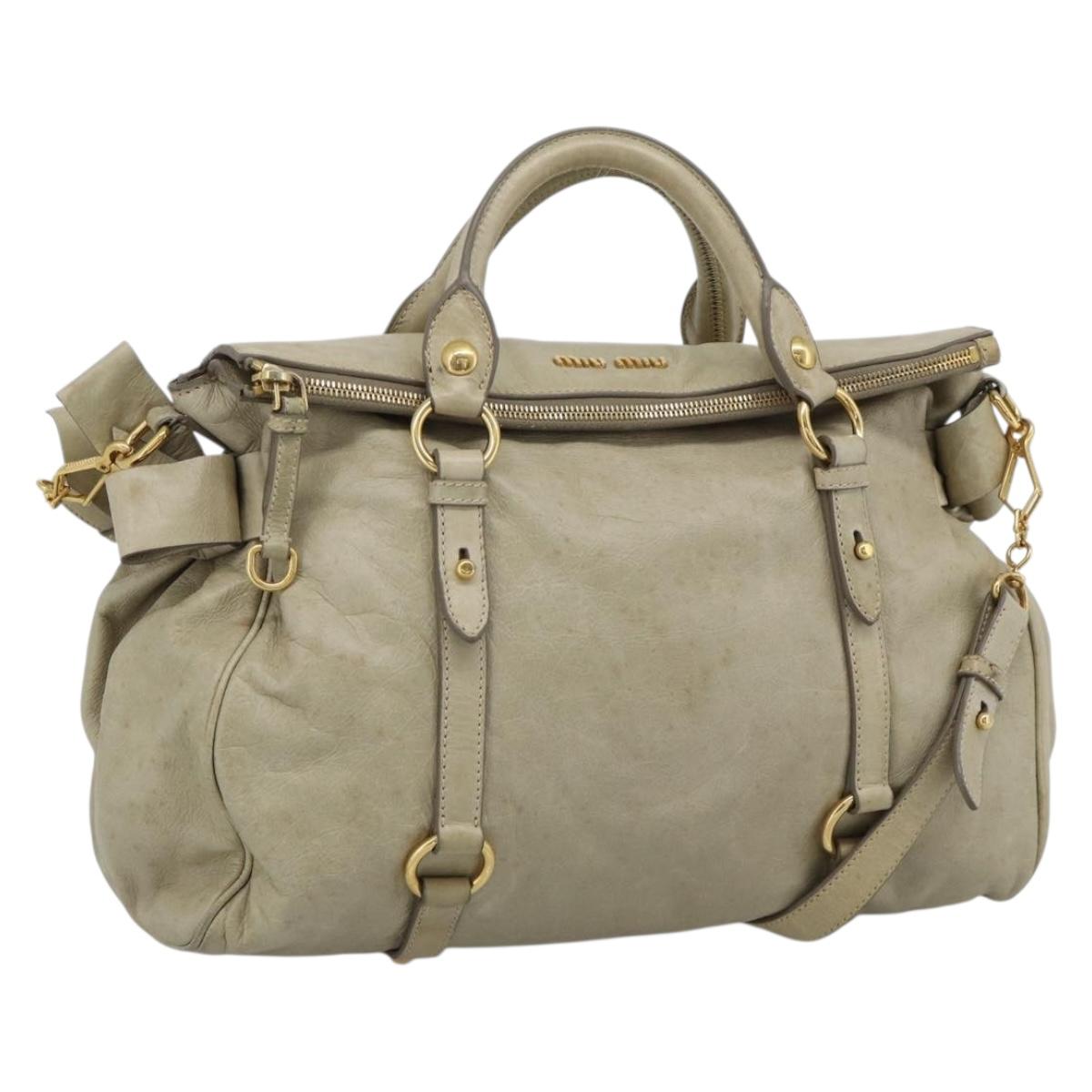Miu Miu Hand Bag Leather 2way Beige Gold Auth 187673V