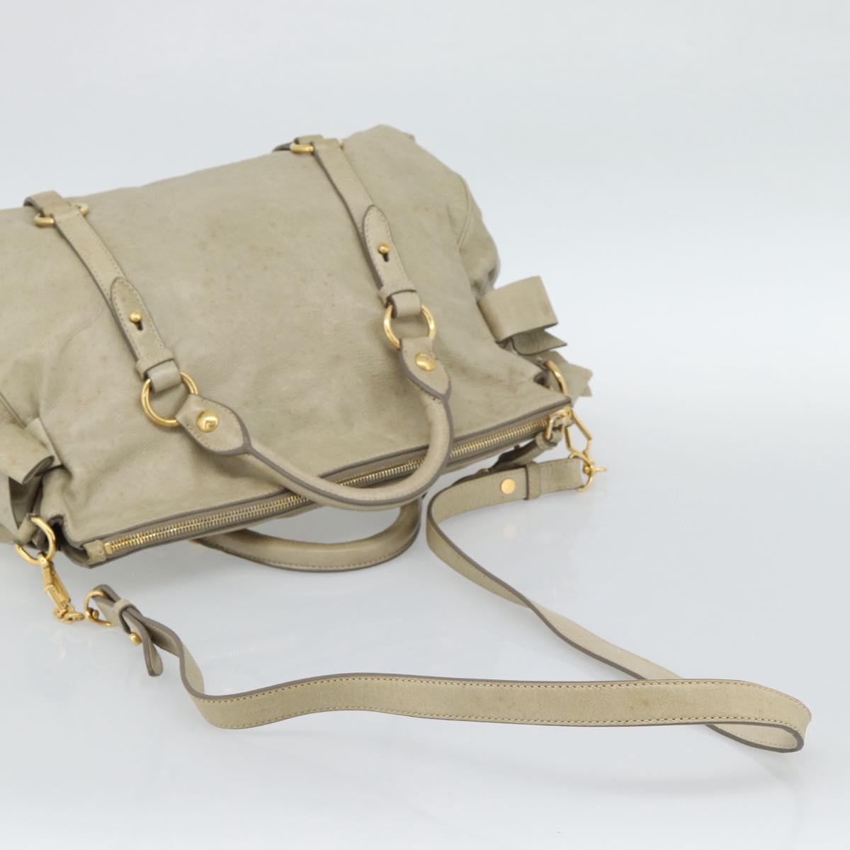Miu Miu Hand Bag Leather 2way Beige Gold Auth 187673V