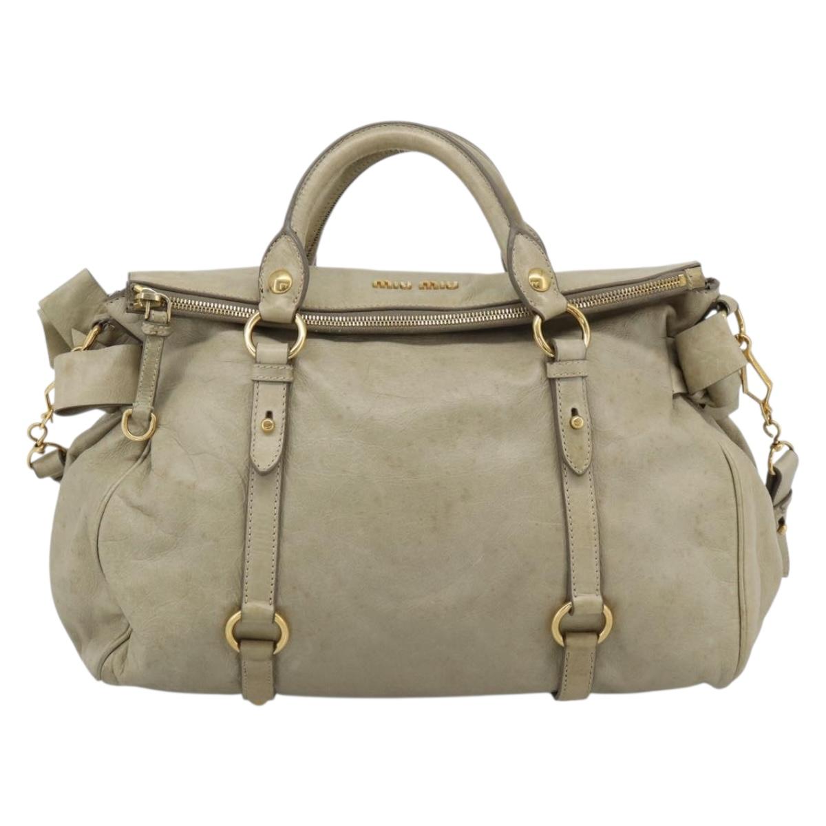 Miu Miu Hand Bag Leather 2way Beige Gold Auth 187673V