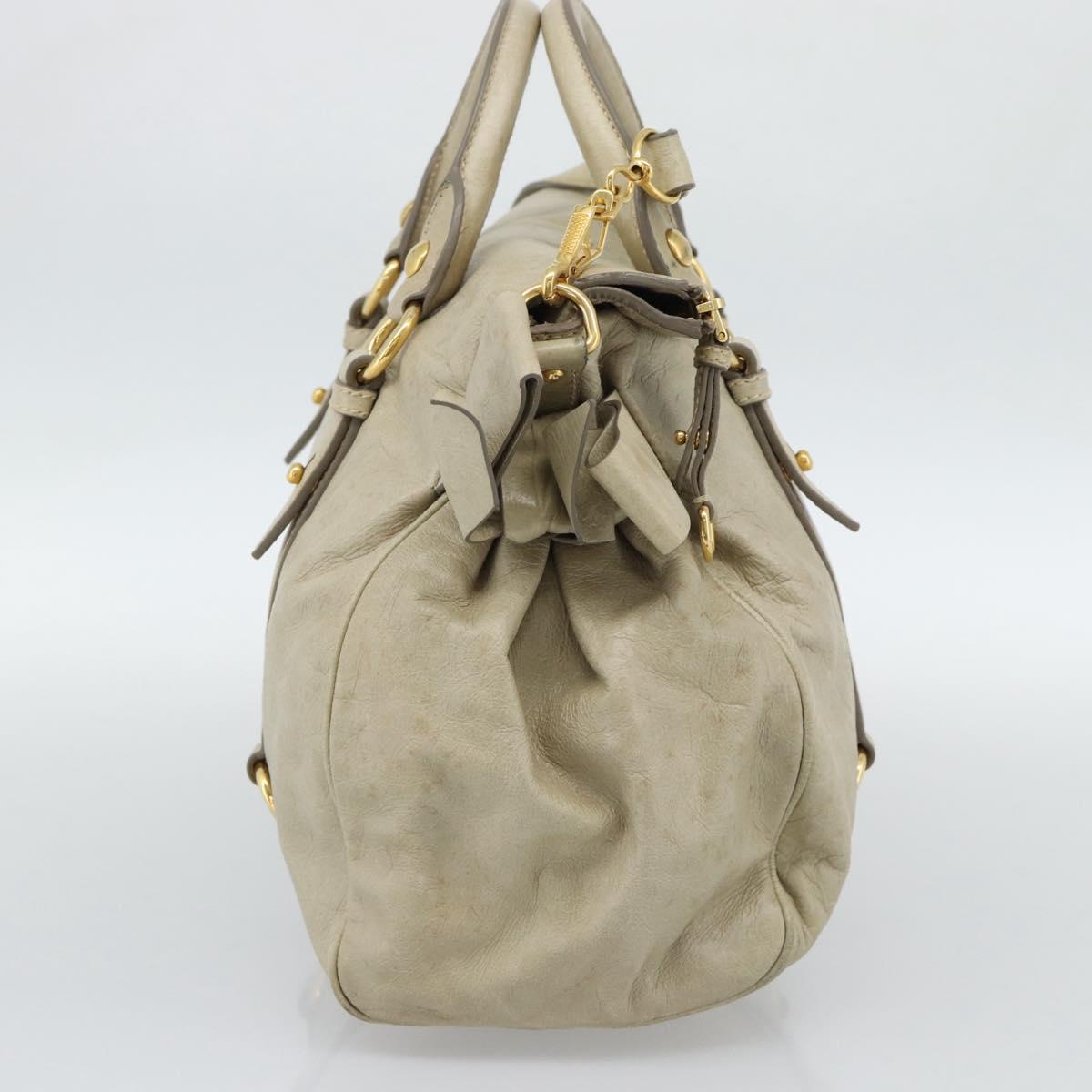 Miu Miu Hand Bag Leather 2way Beige Gold Auth 187673V