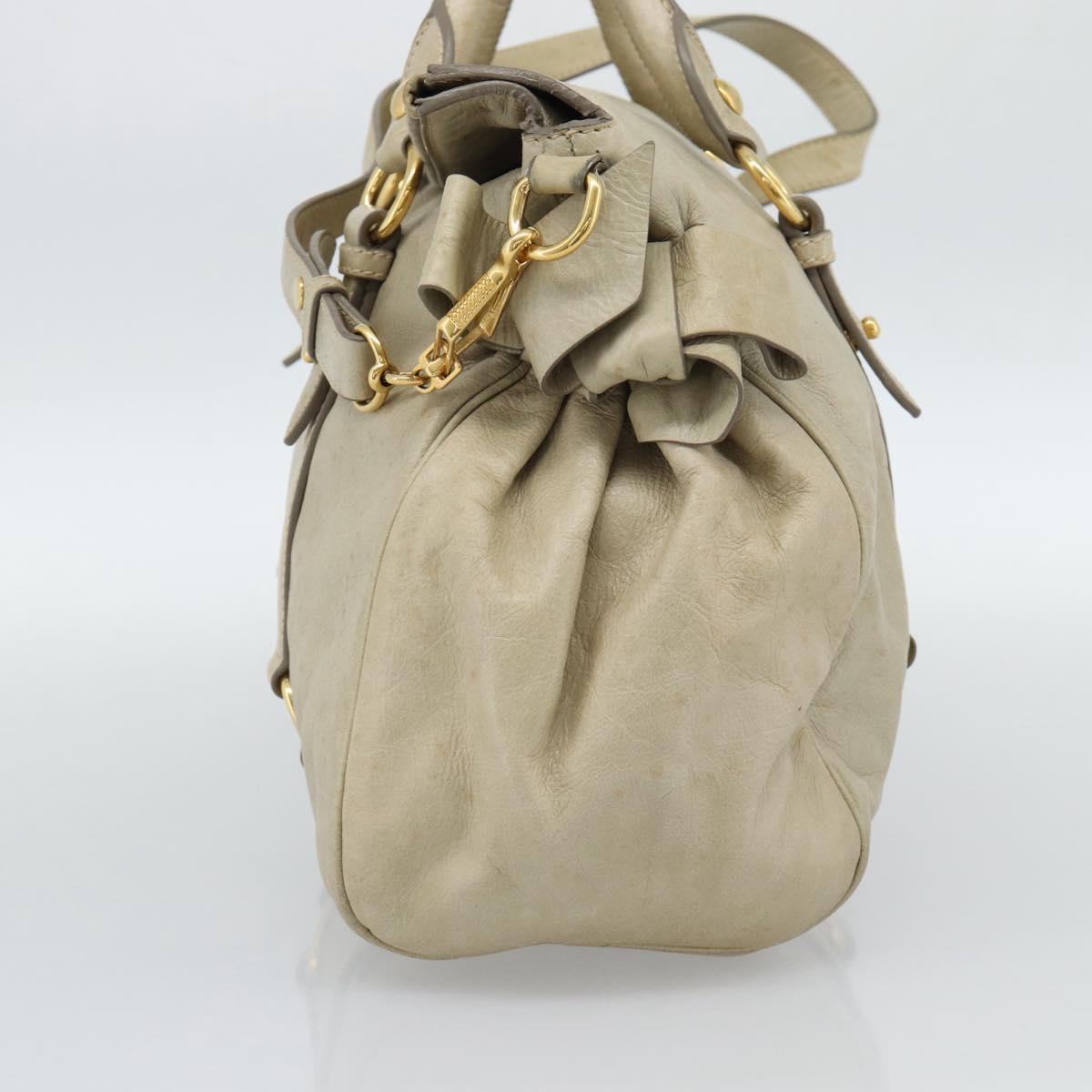 Miu Miu Hand Bag Leather 2way Beige Gold Auth 187673V