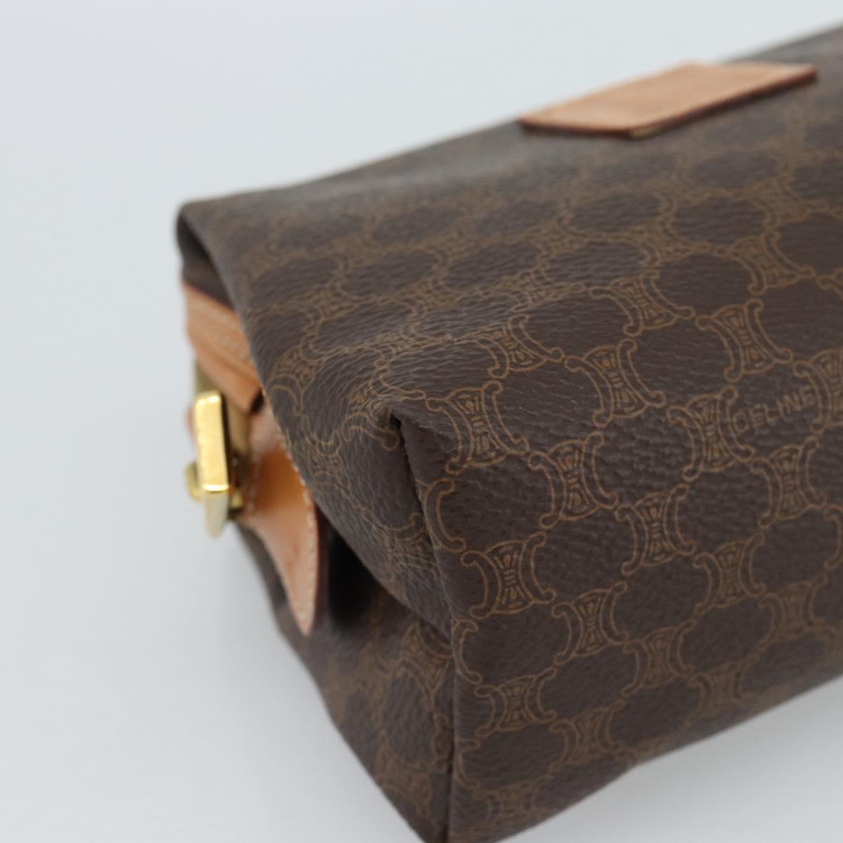 CELINE Macadam Canvas Accessory Pouch PVC Leather Brown Gold Auth 187676