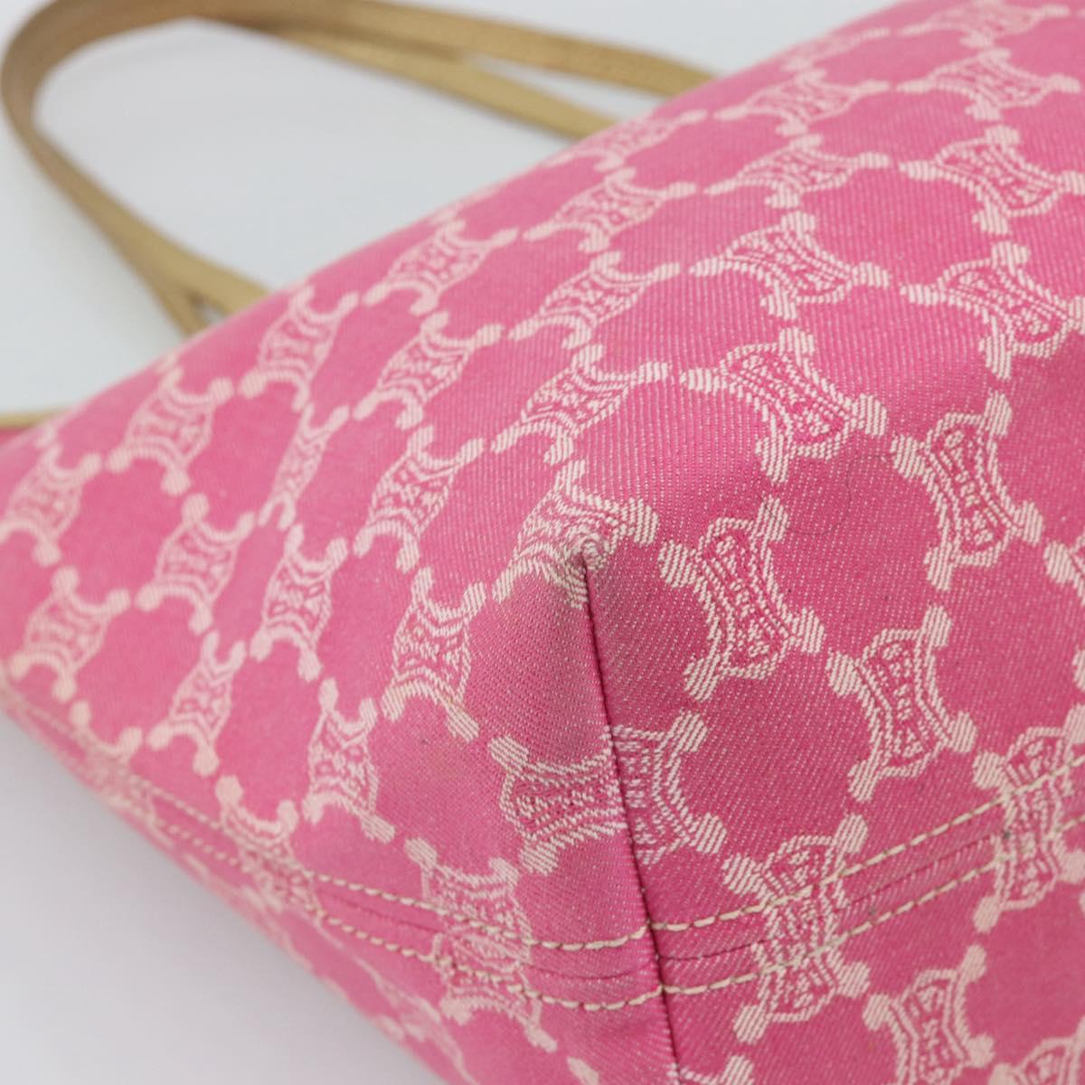 CELINE Paris Macadam Canvas Tote Bag Denim Pink Gold Auth 187677V