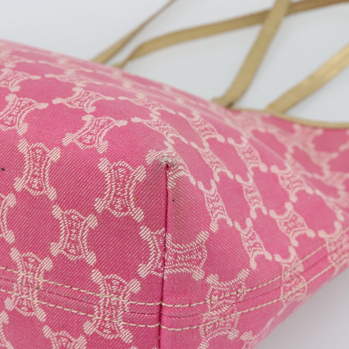 CELINE Paris Macadam Canvas Tote Bag Denim Pink Gold Auth 187677V