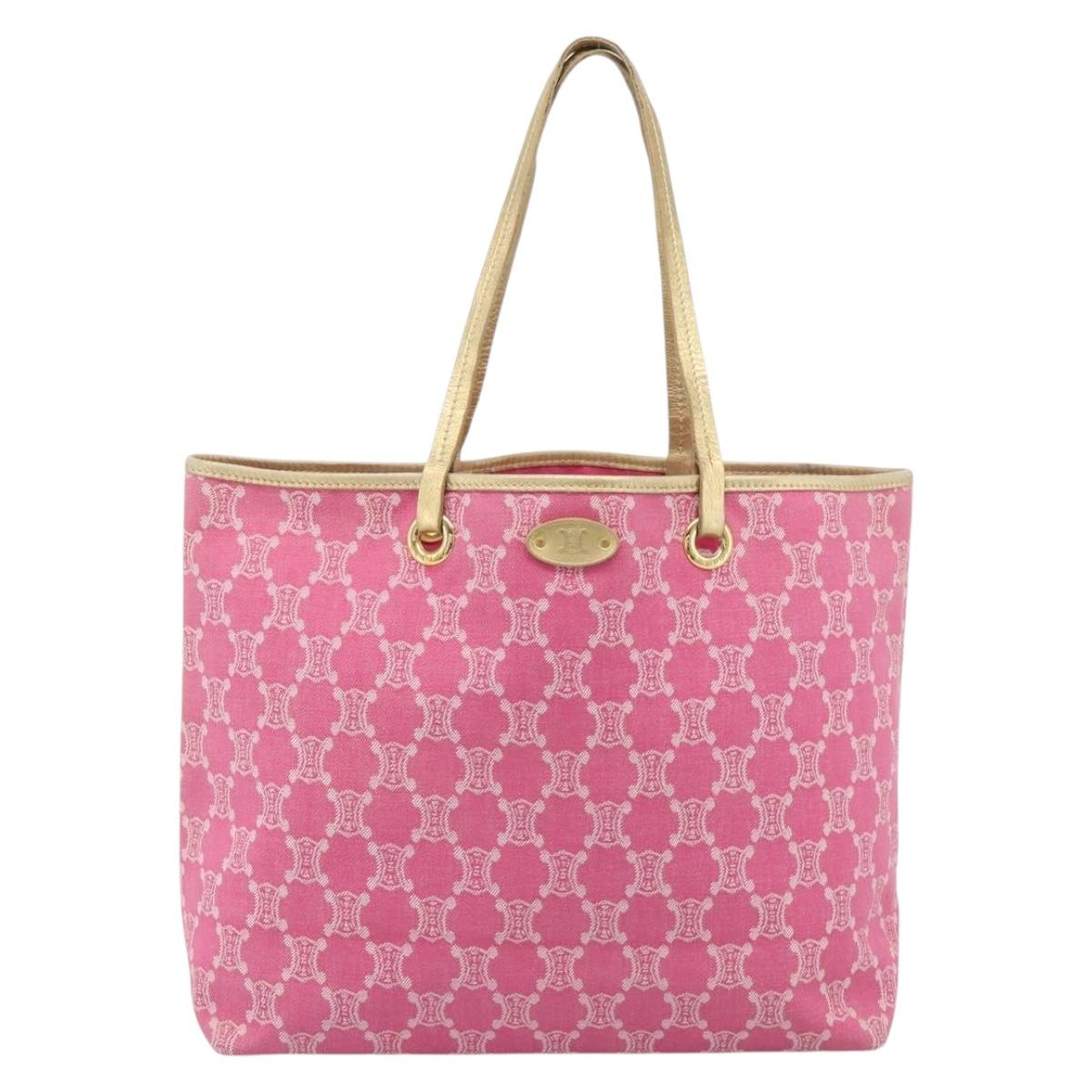 CELINE Paris Macadam Canvas Tote Bag Denim Pink Gold Auth 187677V