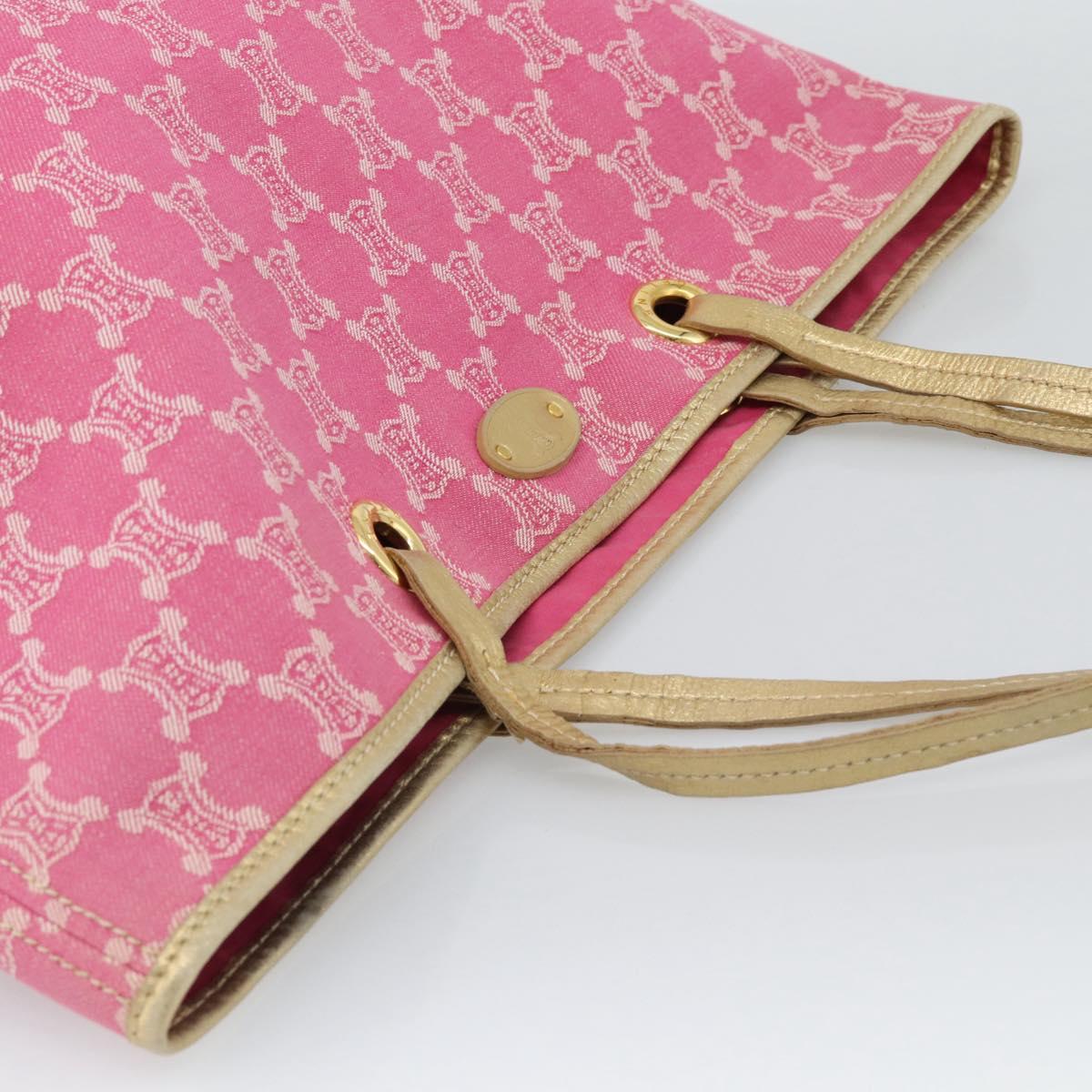 CELINE Paris Macadam Canvas Tote Bag Denim Pink Gold Auth 187677V