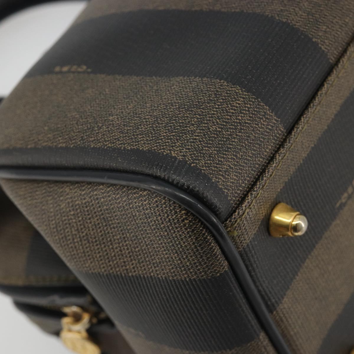 FENDI Pecan Canvas Boston Bag PVC Black Brown gold Auth 187684V