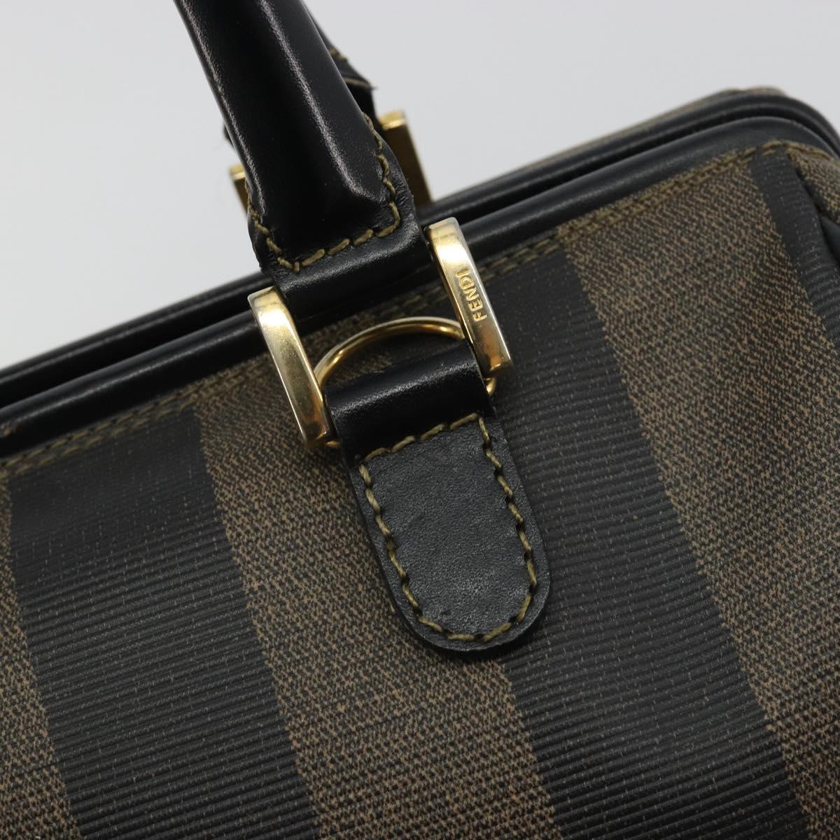 FENDI Pecan Canvas Boston Bag PVC Black Brown gold Auth 187684V