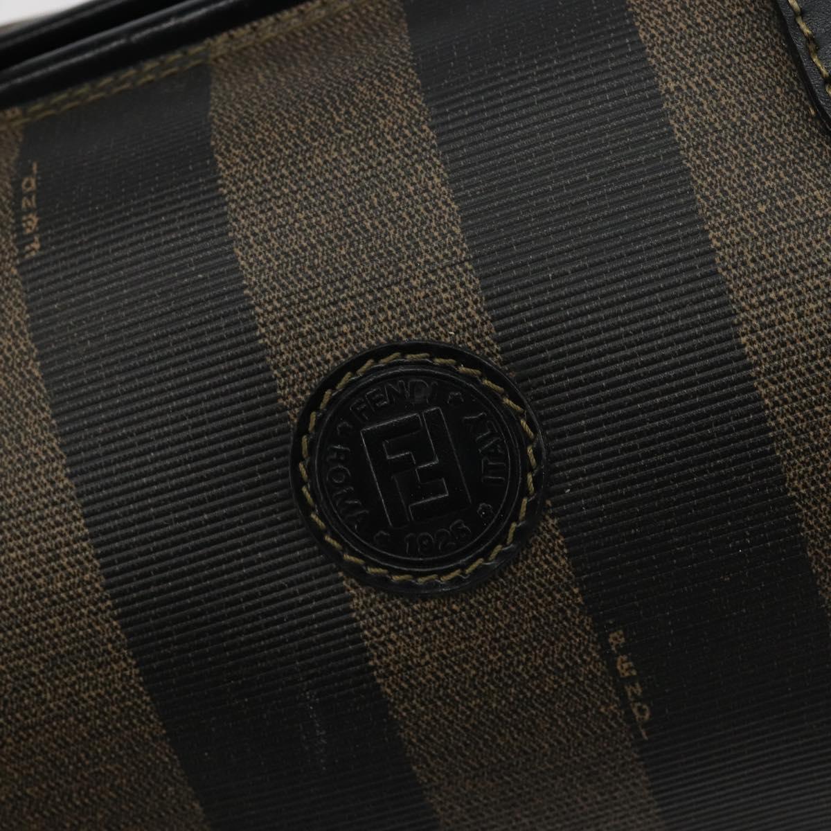 FENDI Pecan Canvas Boston Bag PVC Black Brown gold Auth 187684V