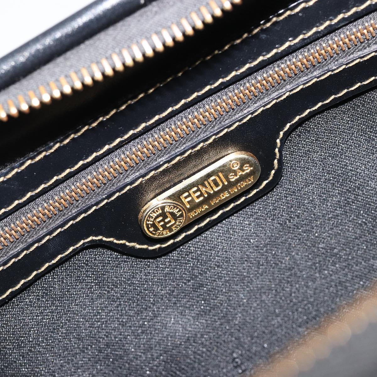 FENDI Pecan Canvas Boston Bag PVC Black Brown gold Auth 187684V