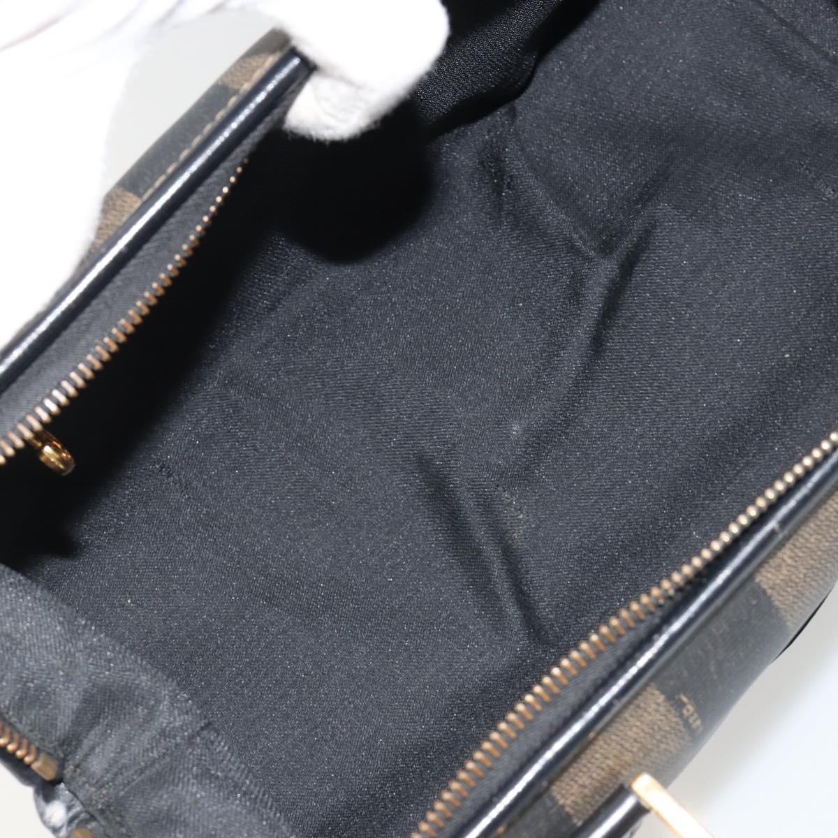 FENDI Pecan Canvas Boston Bag PVC Black Brown gold Auth 187684V