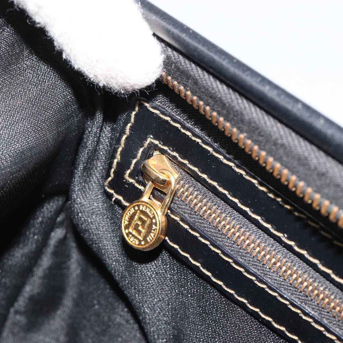 FENDI Pecan Canvas Boston Bag PVC Black Brown gold Auth 187684V