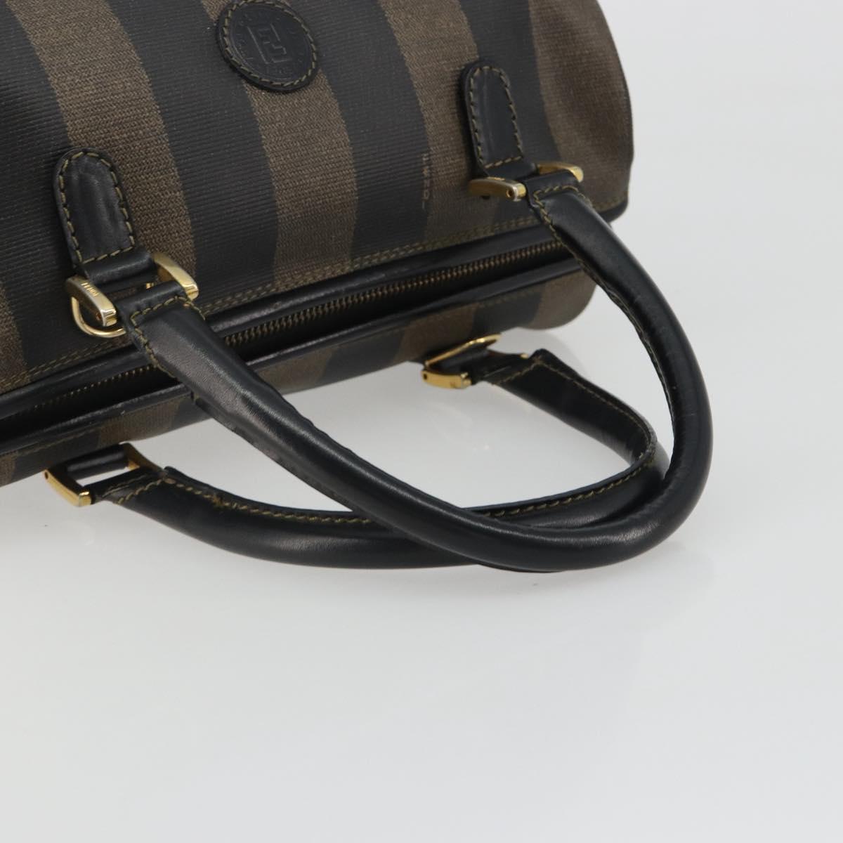 FENDI Pecan Canvas Boston Bag PVC Black Brown gold Auth 187684V