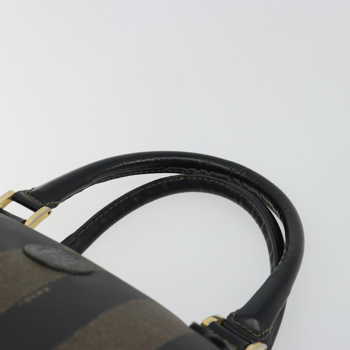 FENDI Pecan Canvas Boston Bag PVC Black Brown gold Auth 187684V