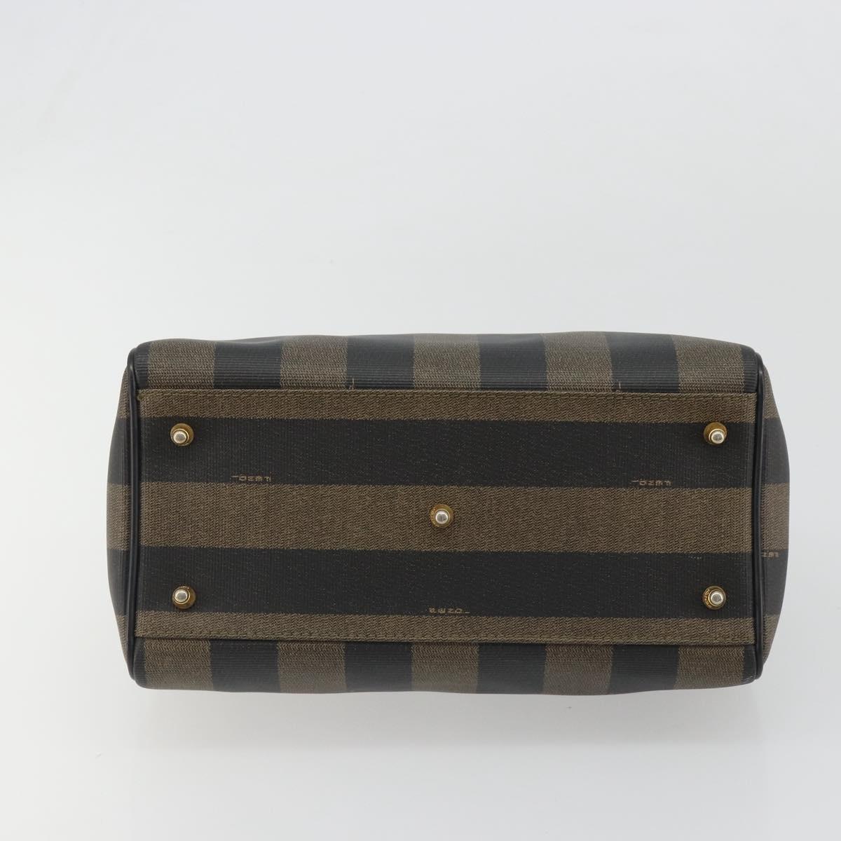 FENDI Pecan Canvas Boston Bag PVC Black Brown gold Auth 187684V