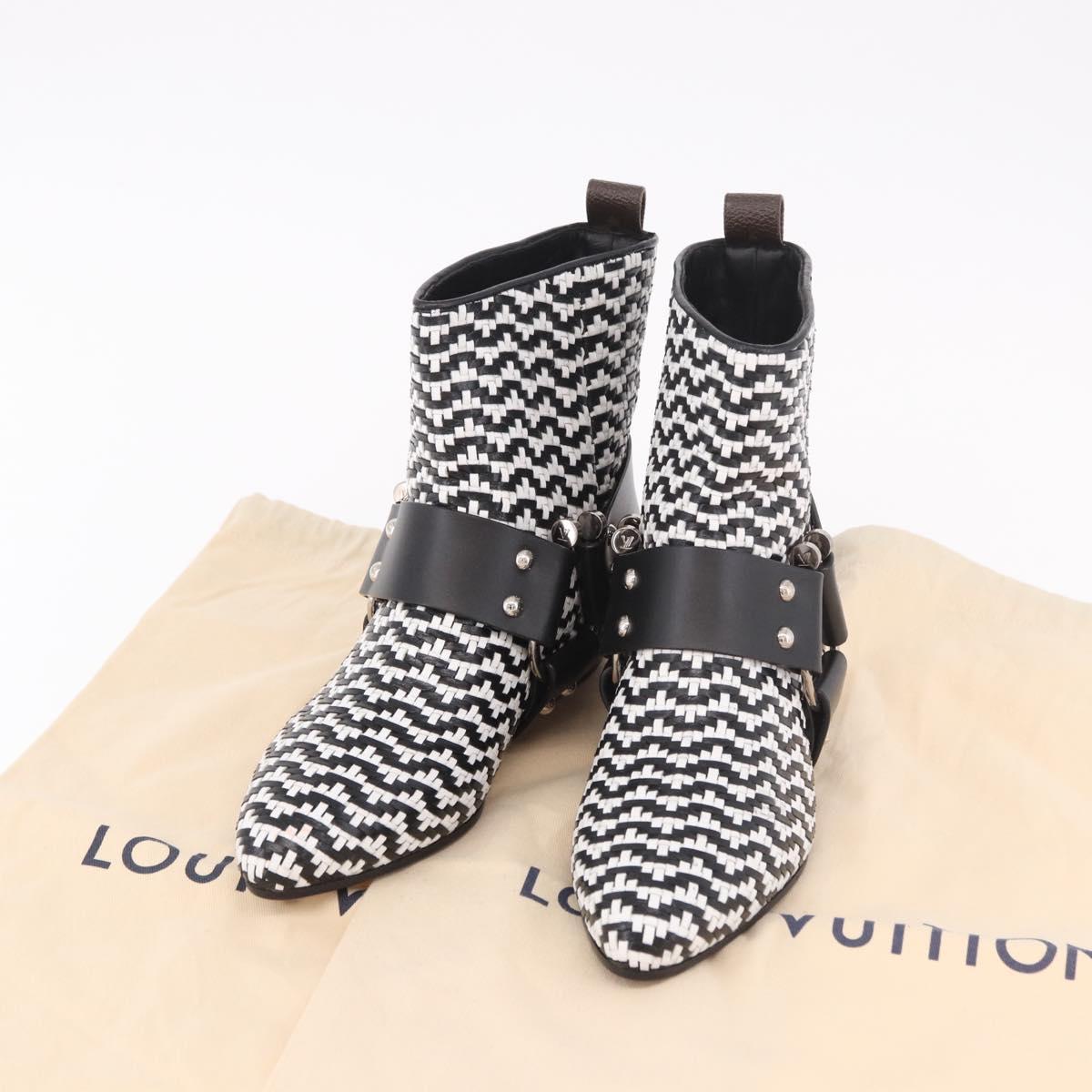 LOUIS VUITTON Baroque Line Ankle Boots Leather Black LV Auth 187687M