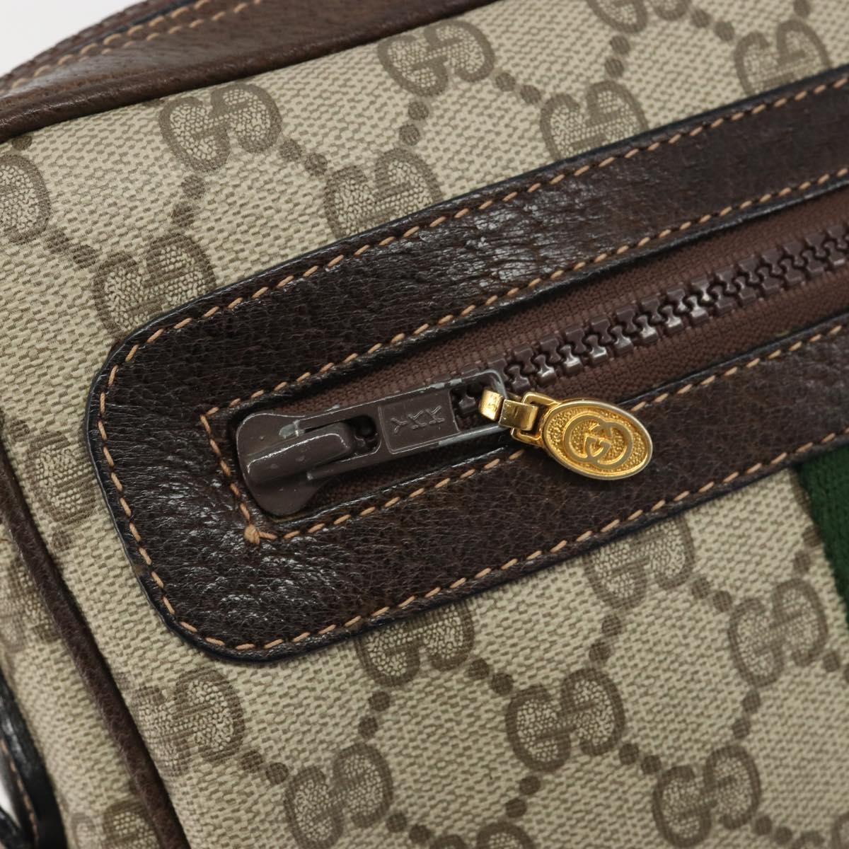 GUCCI GG Supreme Web Sherry Line Shoulder Bag PVC Beige Gold Auth 187688