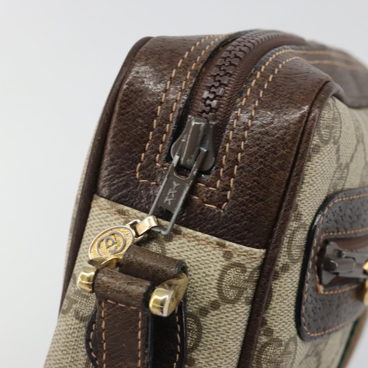 GUCCI GG Supreme Web Sherry Line Shoulder Bag PVC Beige Gold Auth 187688