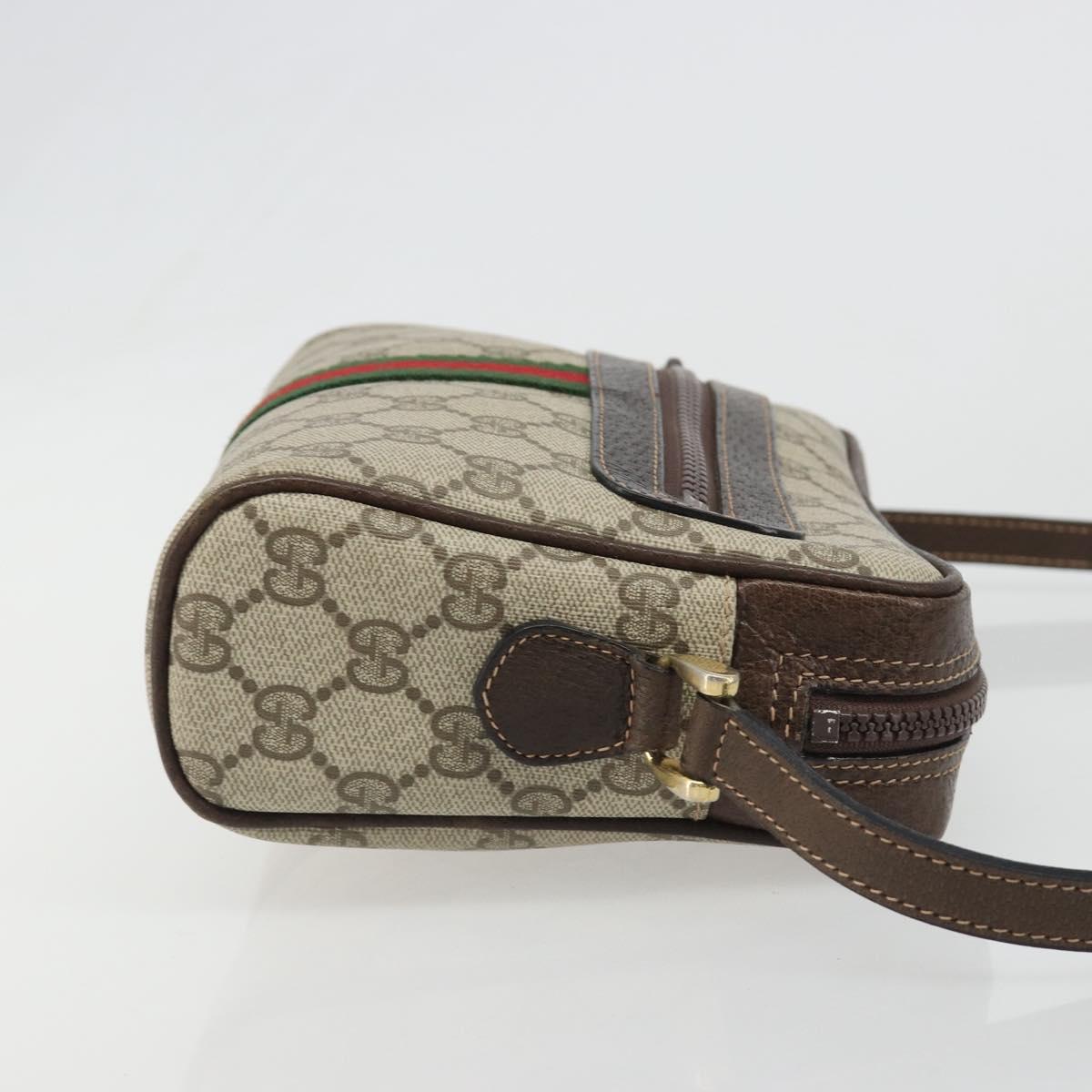 GUCCI GG Supreme Web Sherry Line Shoulder Bag PVC Beige Gold Auth 187688