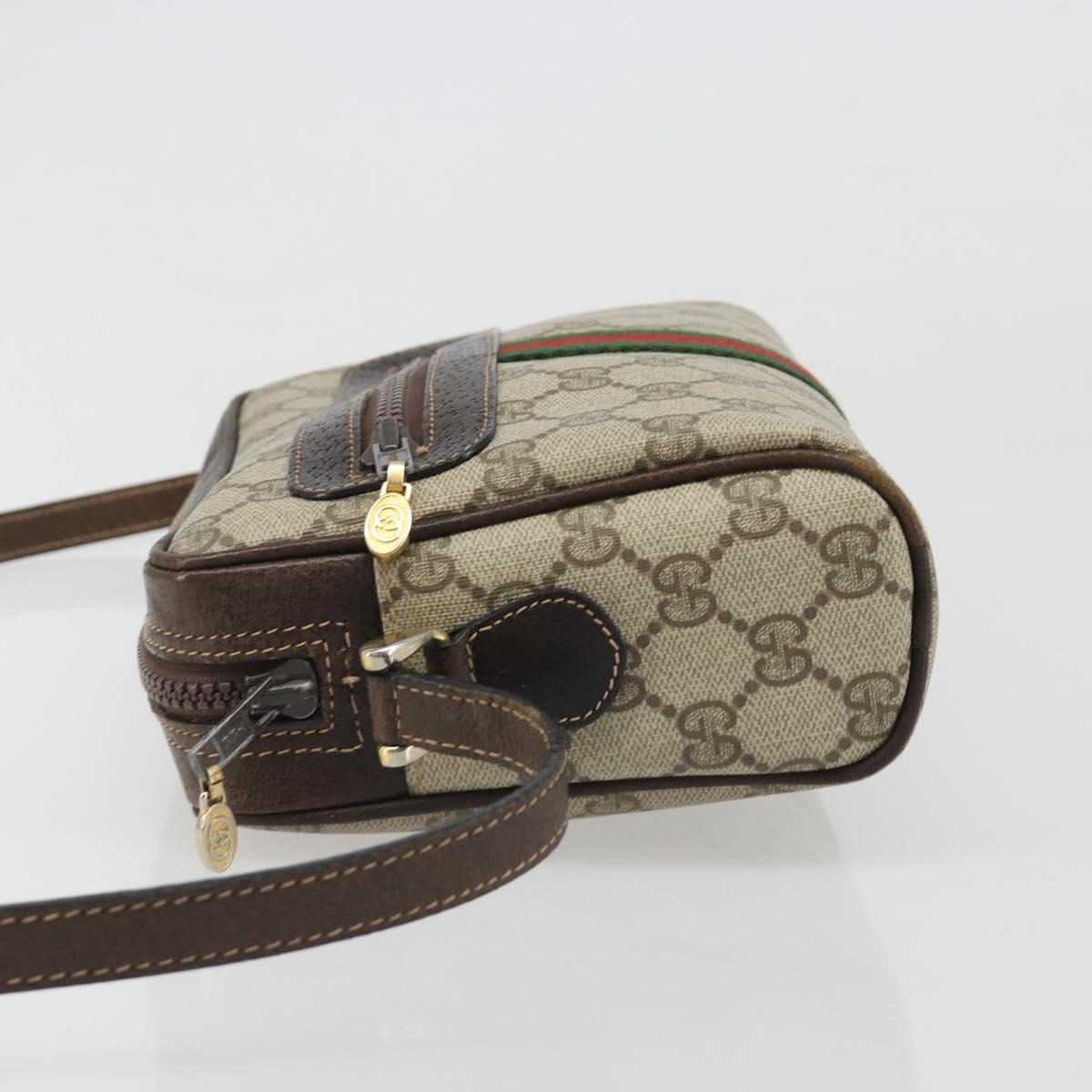 GUCCI GG Supreme Web Sherry Line Shoulder Bag PVC Beige Gold Auth 187688