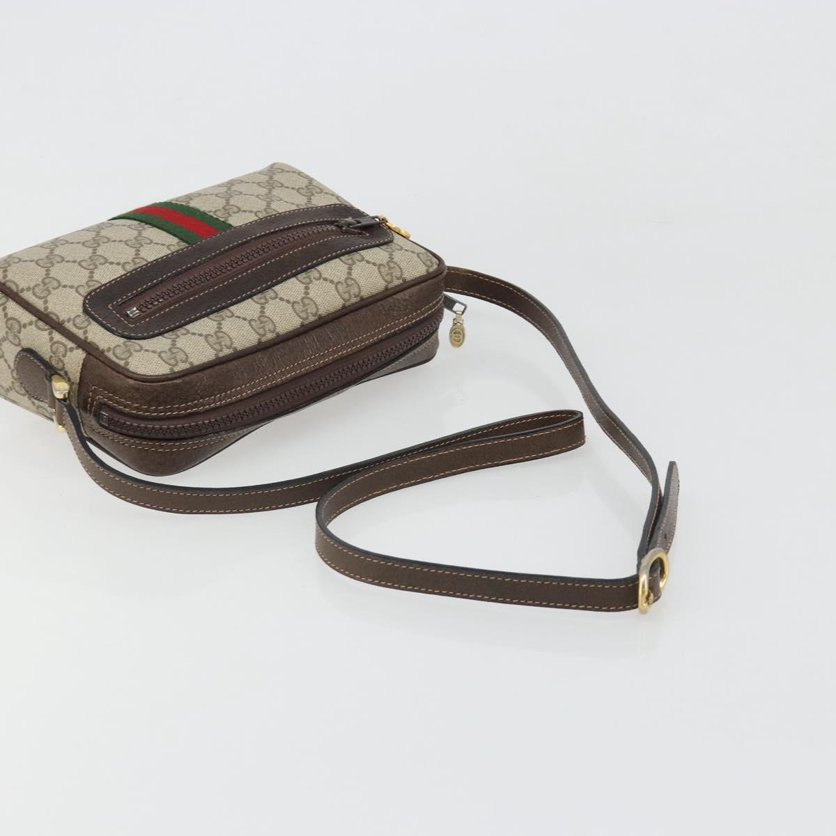 GUCCI GG Supreme Web Sherry Line Shoulder Bag PVC Beige Gold Auth 187688