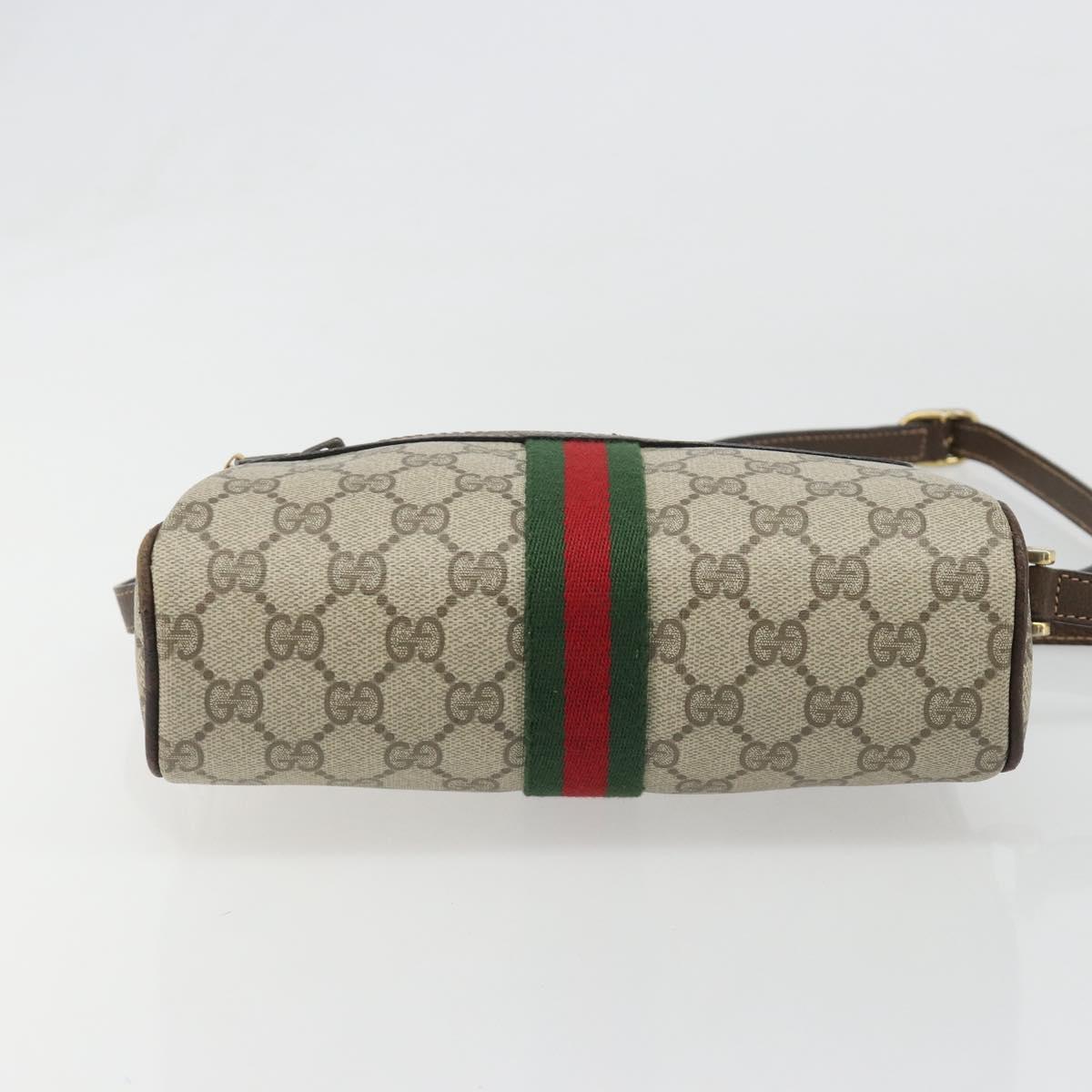 GUCCI GG Supreme Web Sherry Line Shoulder Bag PVC Beige Gold Auth 187688
