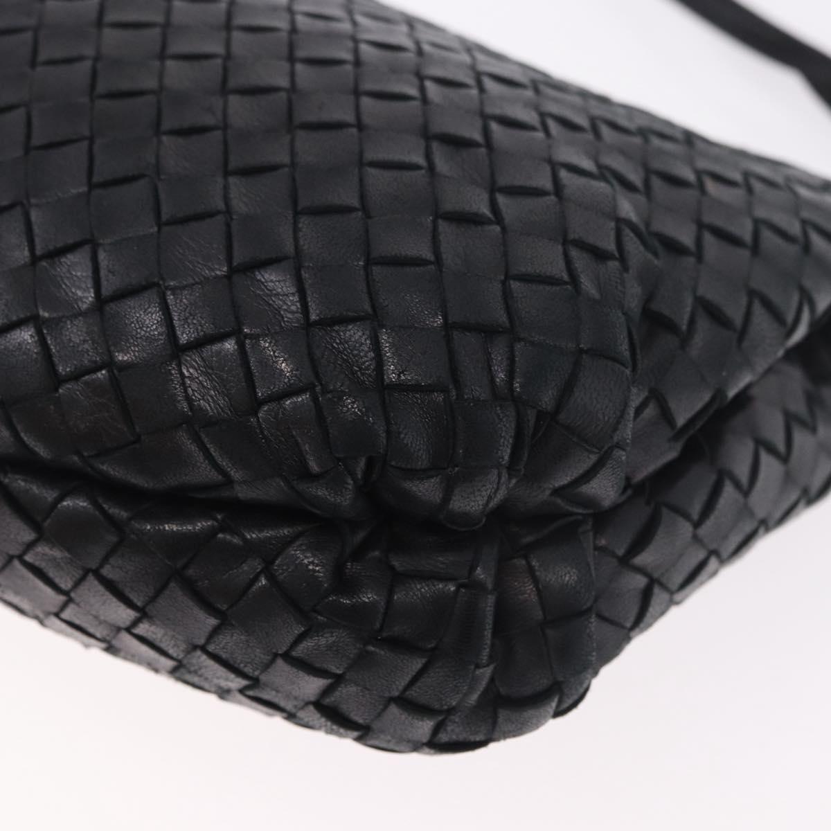 BOTTEGA VENETA INTRECCIATO Shoulder Bag Leather Black Gold Auth 187692A