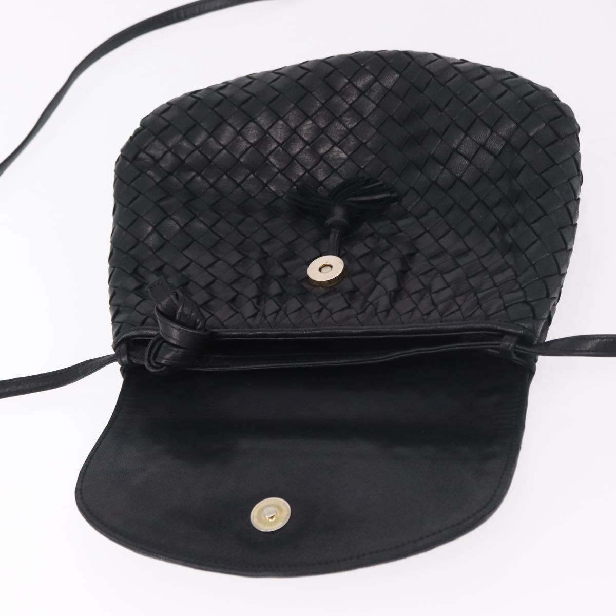 BOTTEGA VENETA INTRECCIATO Shoulder Bag Leather Black Gold Auth 187692A