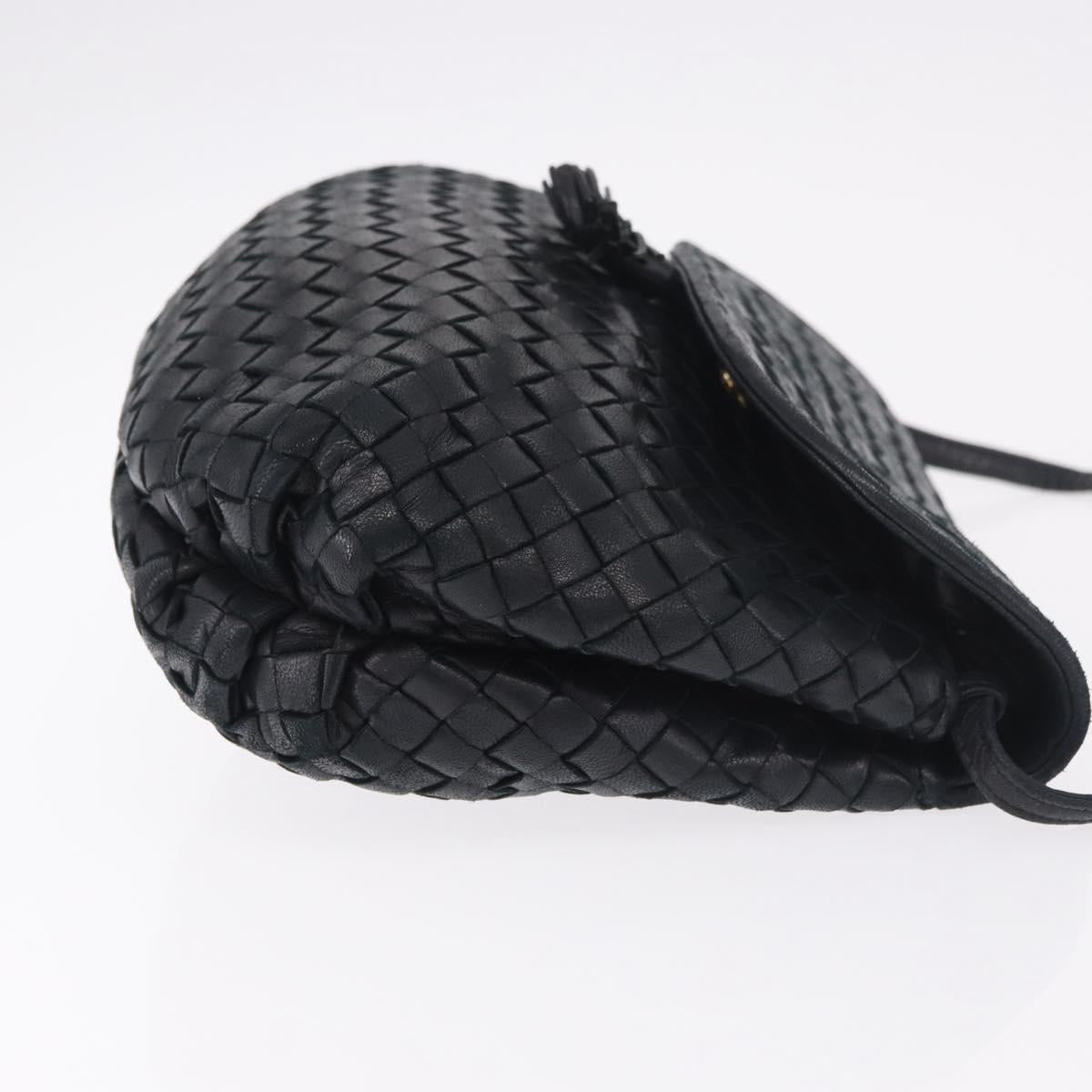 BOTTEGA VENETA INTRECCIATO Shoulder Bag Leather Black Gold Auth 187692A