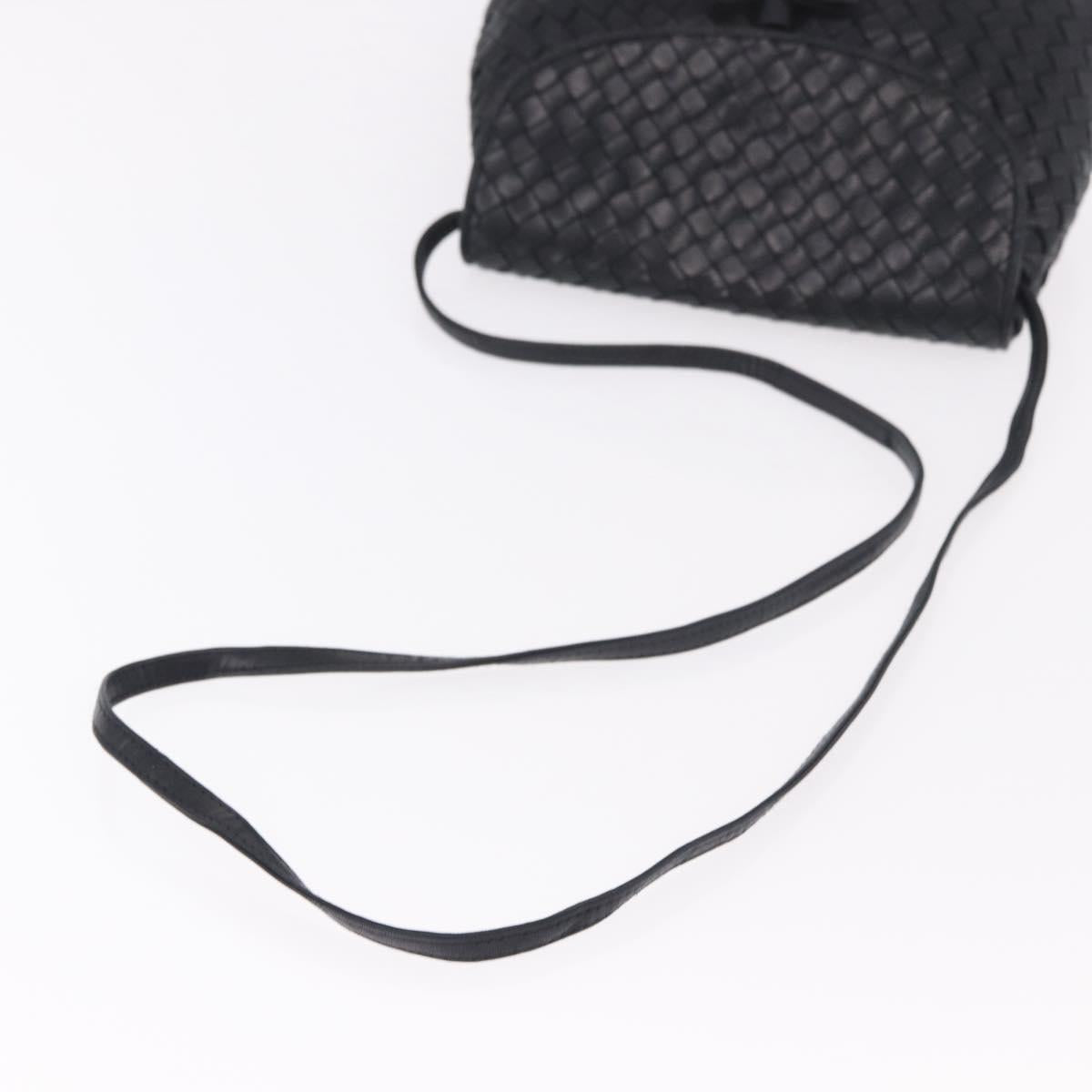 BOTTEGA VENETA INTRECCIATO Shoulder Bag Leather Black Gold Auth 187692A