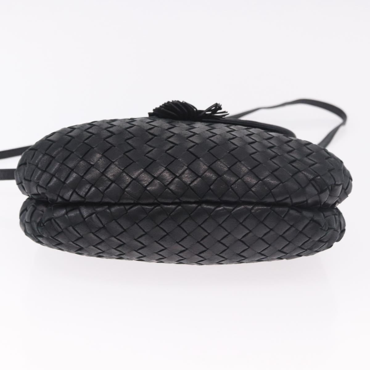BOTTEGA VENETA INTRECCIATO Shoulder Bag Leather Black Gold Auth 187692A