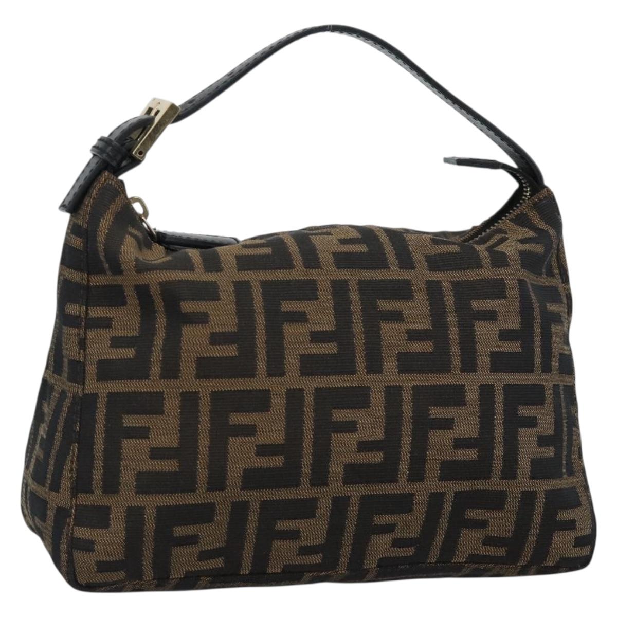 FENDI Zucca Canvas Hand Pouch Black Brown Auth 187696