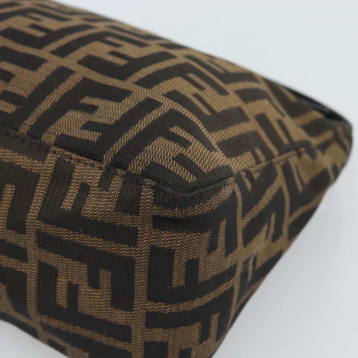 FENDI Zucca Canvas Hand Pouch Black Brown Auth 187696
