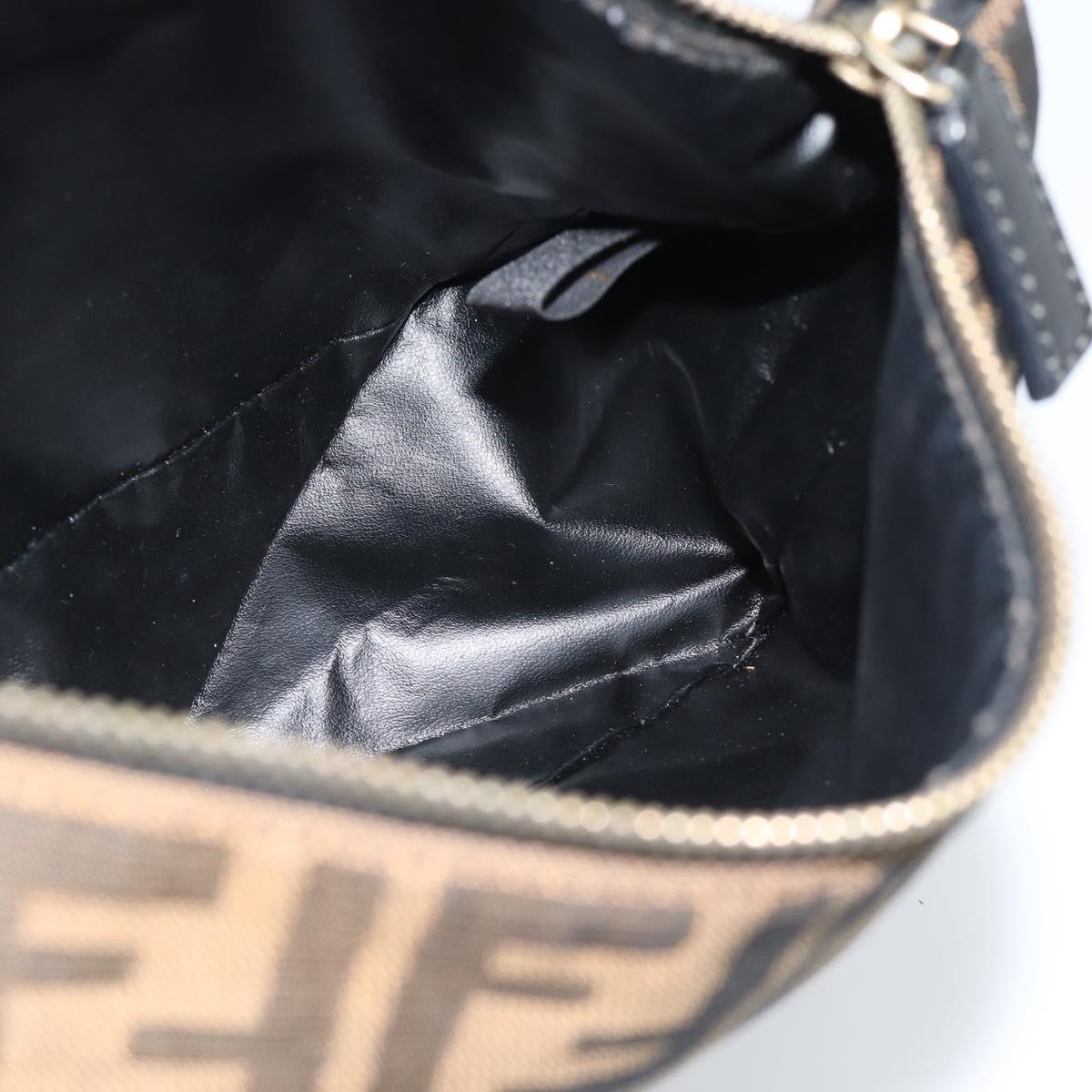 FENDI Zucca Canvas Hand Pouch Black Brown Auth 187696