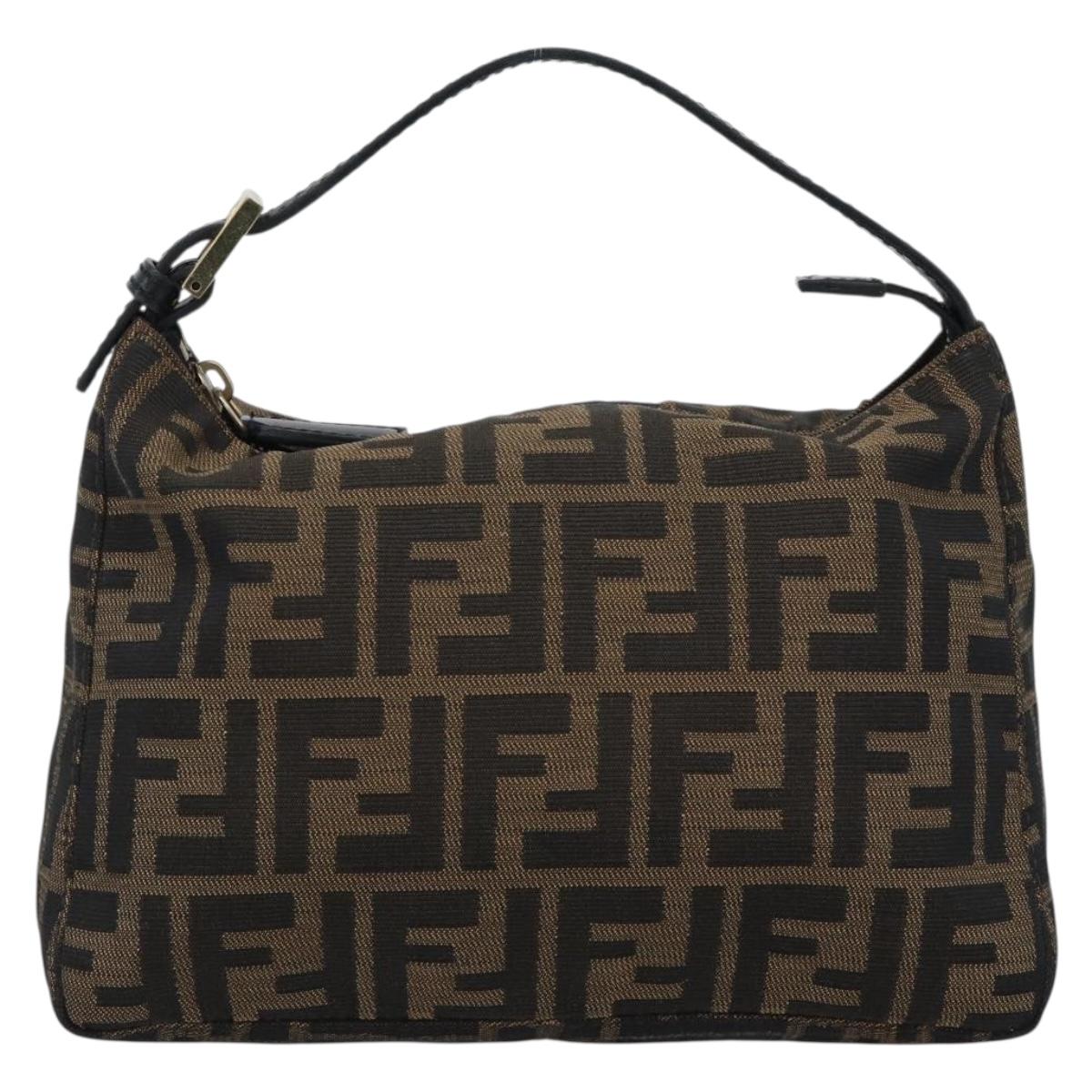 FENDI Zucca Canvas Hand Pouch Black Brown Auth 187696