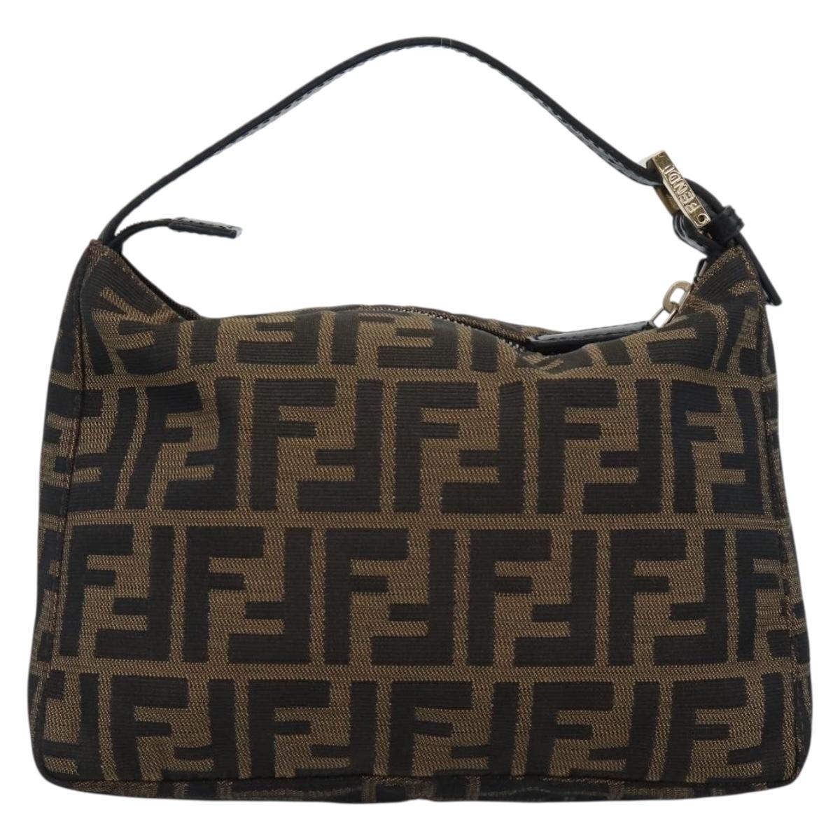 FENDI Zucca Canvas Hand Pouch Black Brown Auth 187696