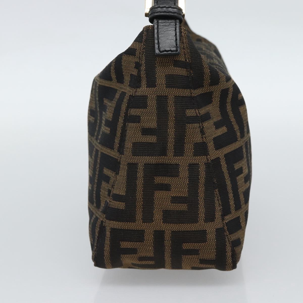 FENDI Zucca Canvas Hand Pouch Black Brown Auth 187696